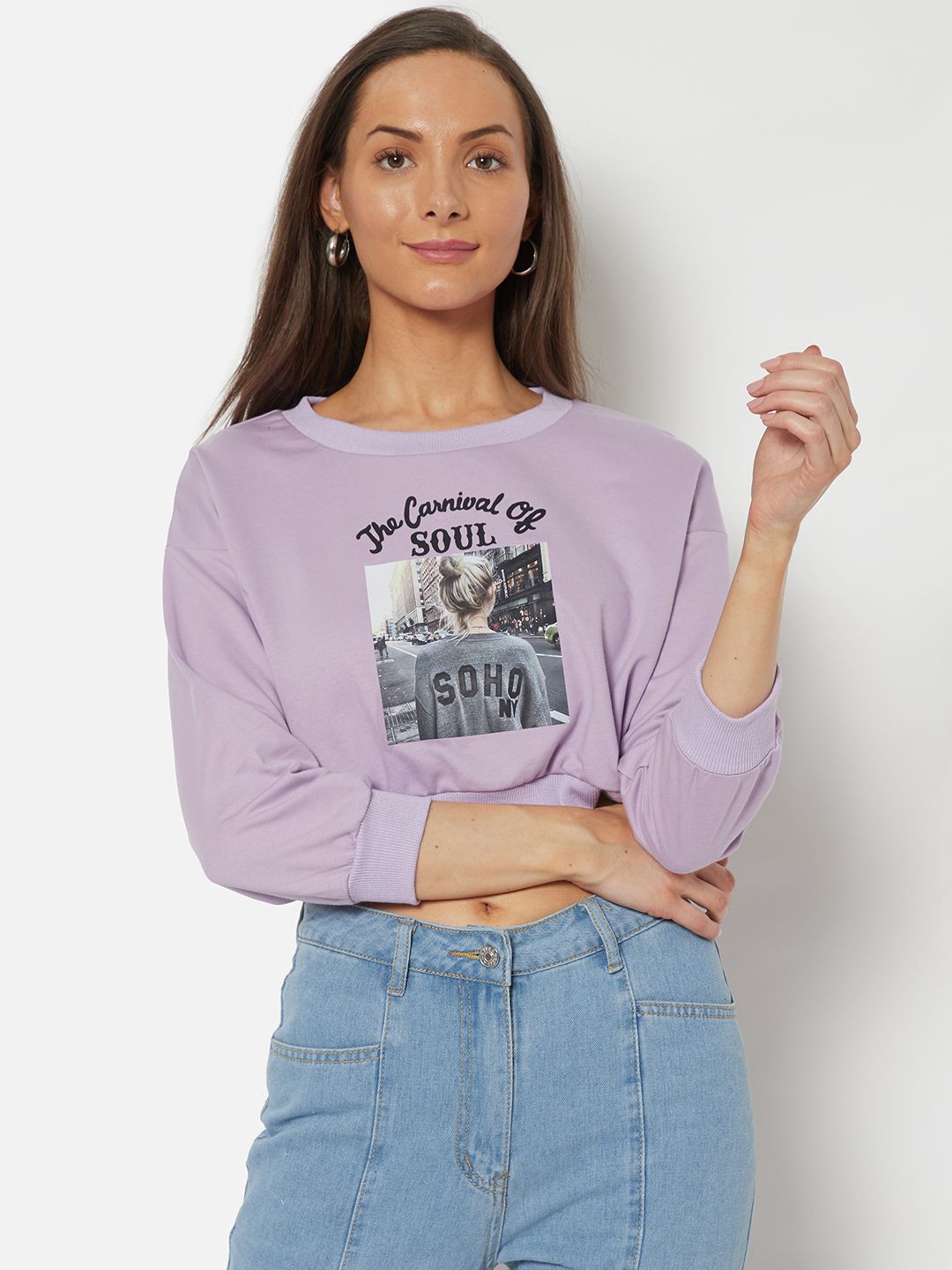 URBANIC Women Mauve Printed Sweatshirt Price in India