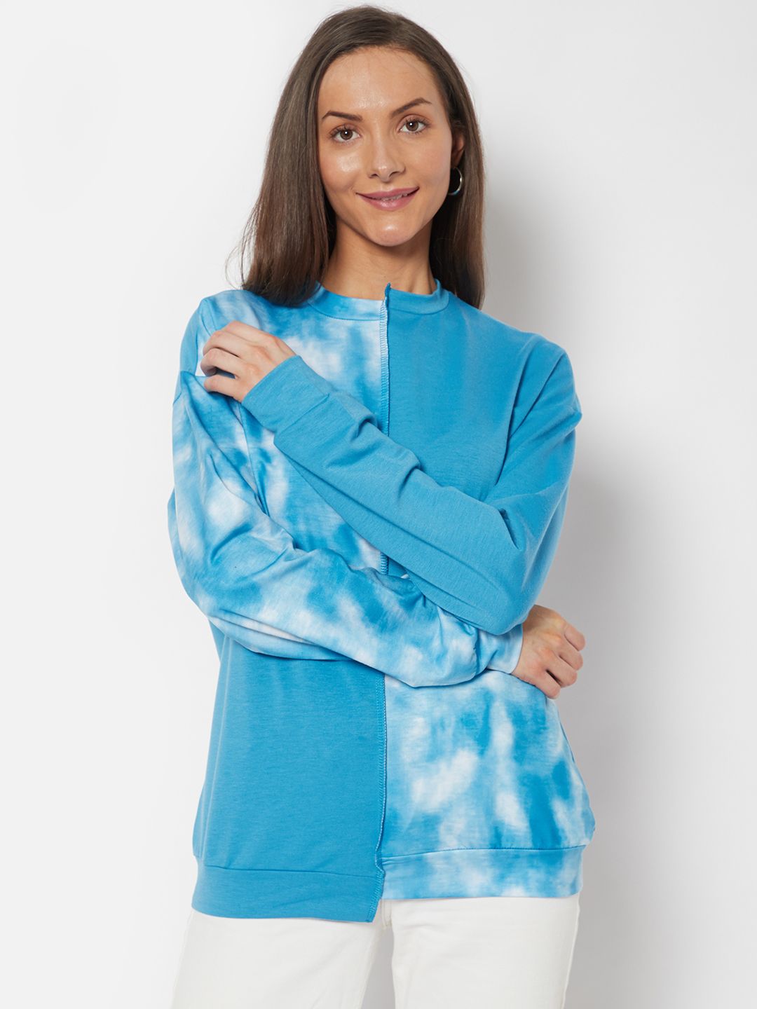 URBANIC Women Blue Tie & Dye Effect Sweatshirt Price in India