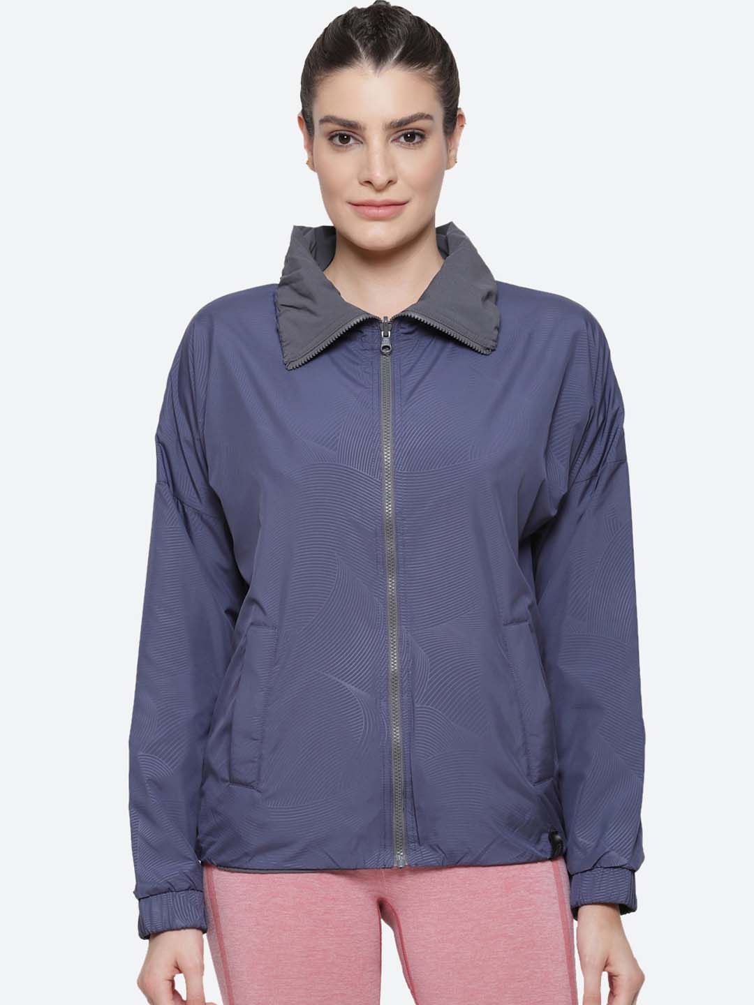 ASICS Women Blue Nylon Washer Fleece Reversible Jacket Price in India