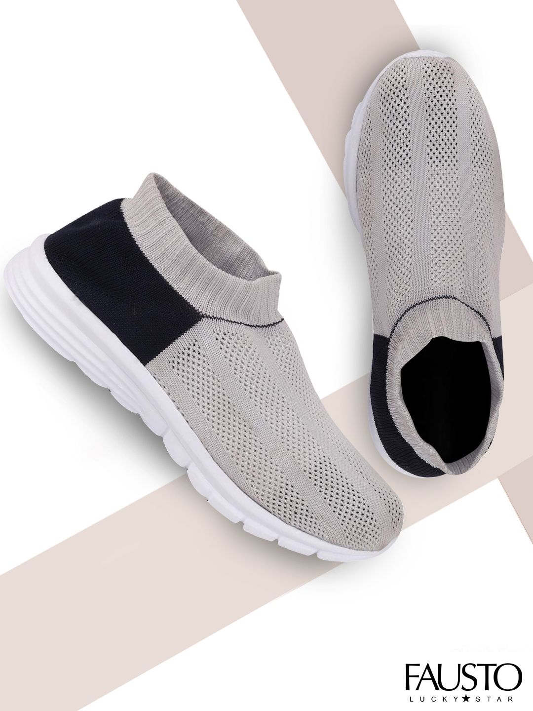 FAUSTO Women Grey & Black Walking Non-Marking Shoes Price in India