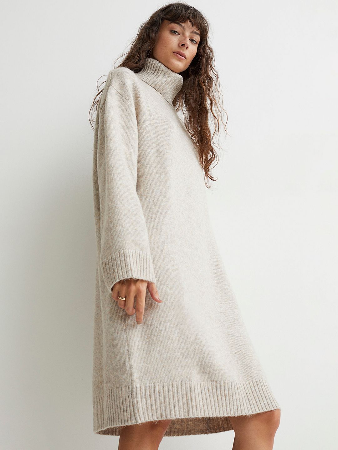 Buy H&M Women Beige Knitted Polo-Neck Dress - Dresses for Women 15846044 |  Myntra