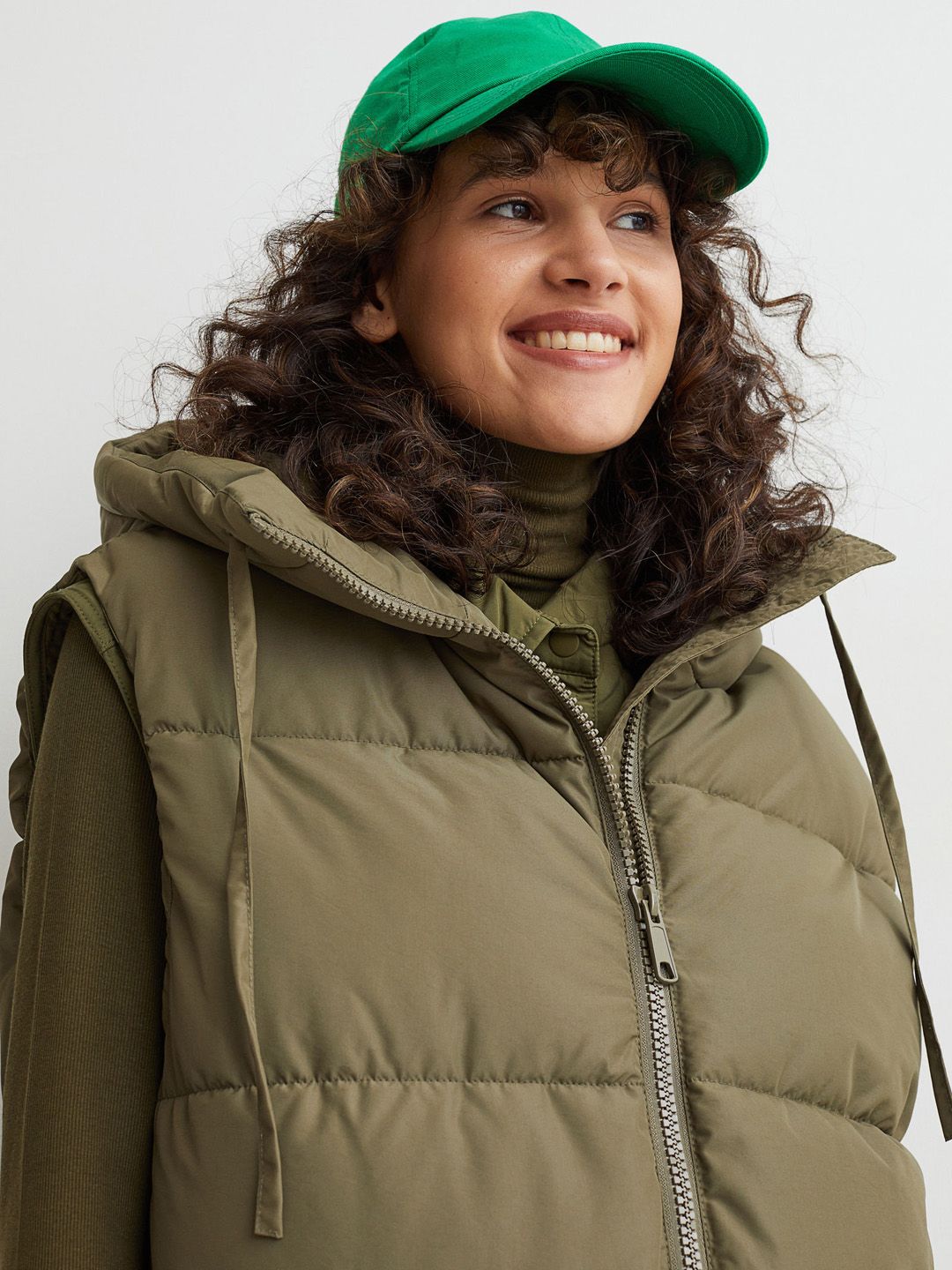 H&M Women Green Hooded Puffer Gilet Price in India
