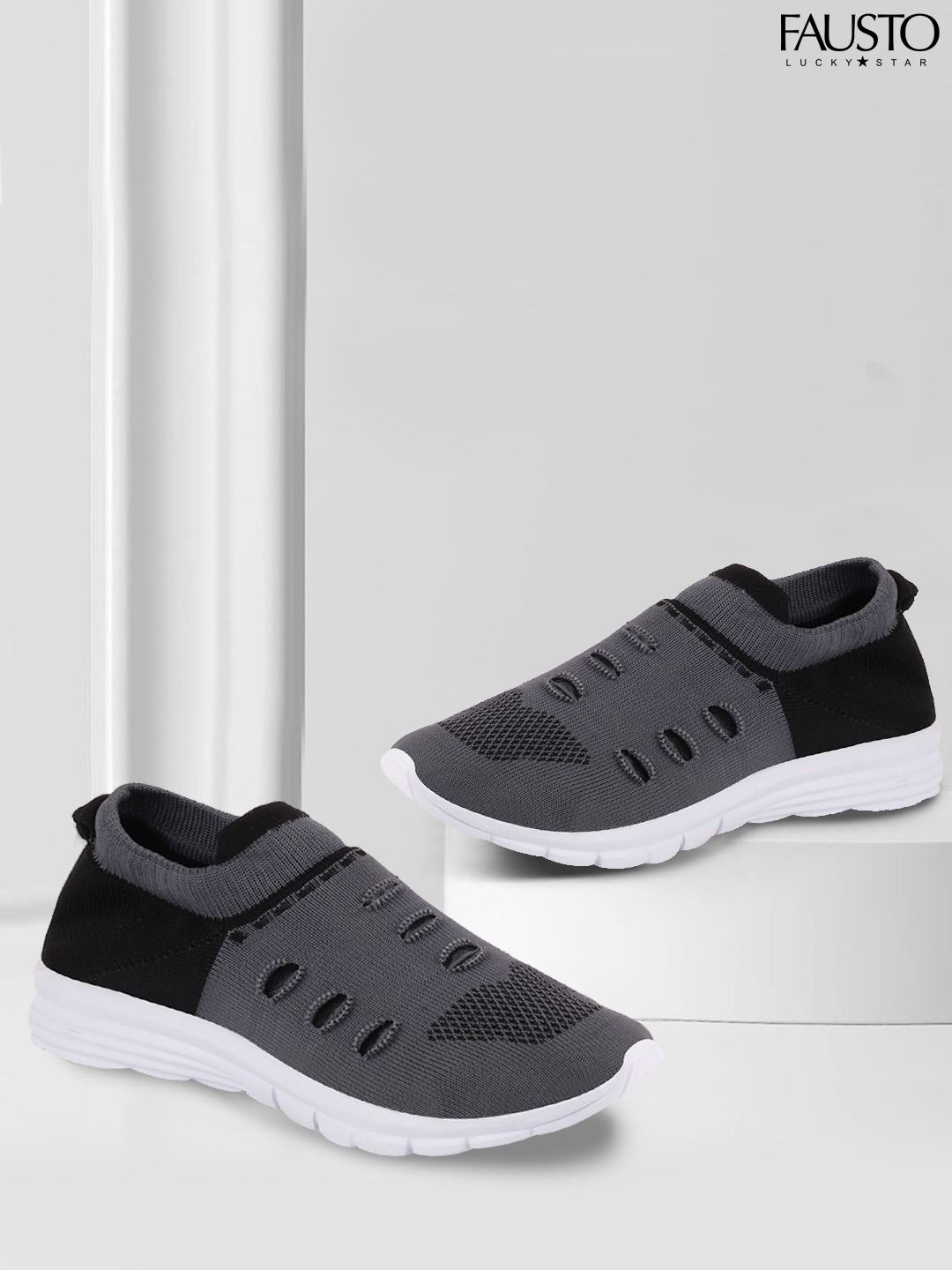 FAUSTO Men Grey Walking Non-Marking Shoes