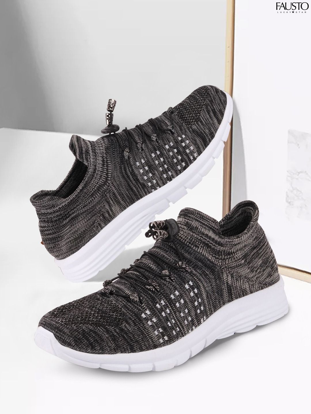 FAUSTO Men Grey Running Non-Marking Shoes