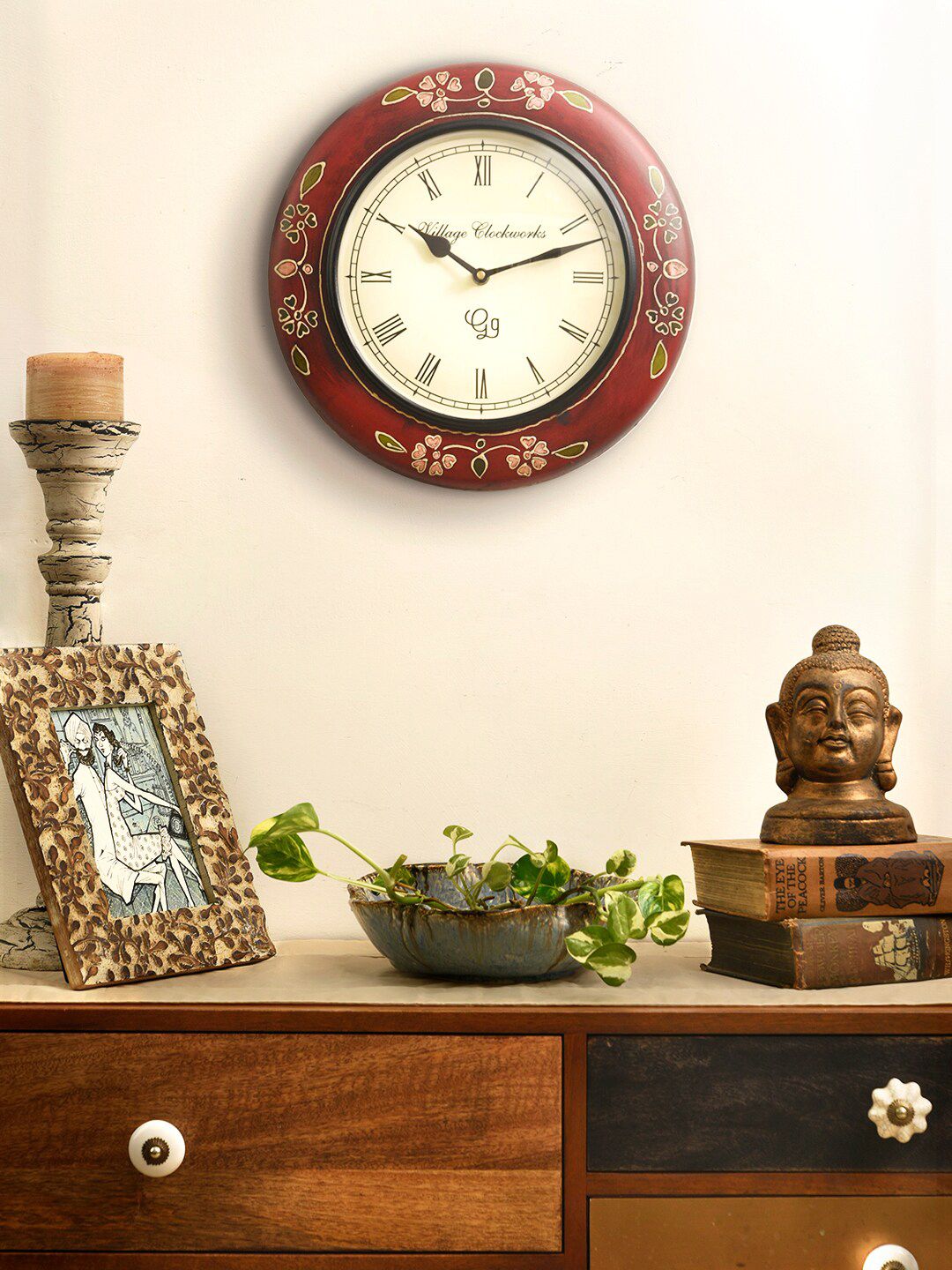 green girgit Rust & Beige Printed Traditional Wall Clock Price in India