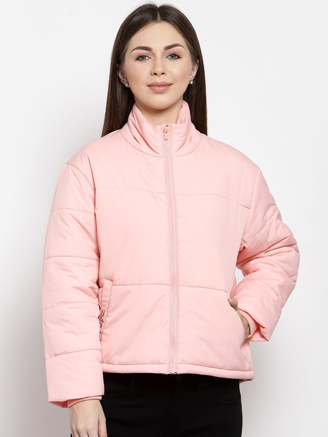 Pepe Jeans Women Pink Crop Padded Jacket Price in India