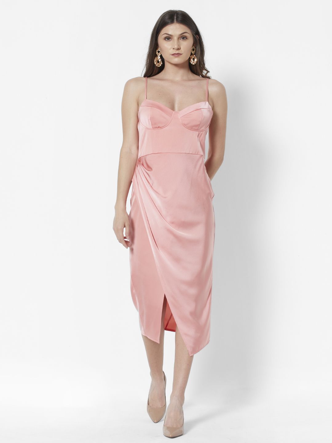 URBANIC Pink Solid Sheath Midi Dress Price in India