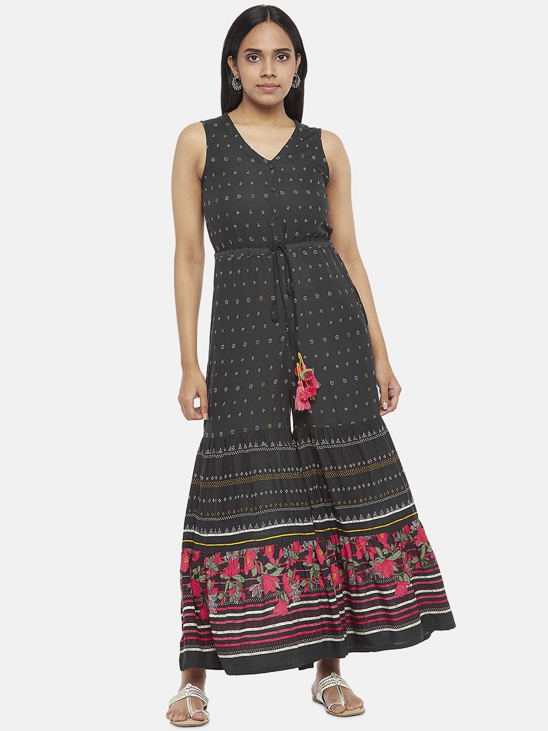 AKKRITI BY PANTALOONS Woman Black Ethnic Motifs Maxi Dress Price in India