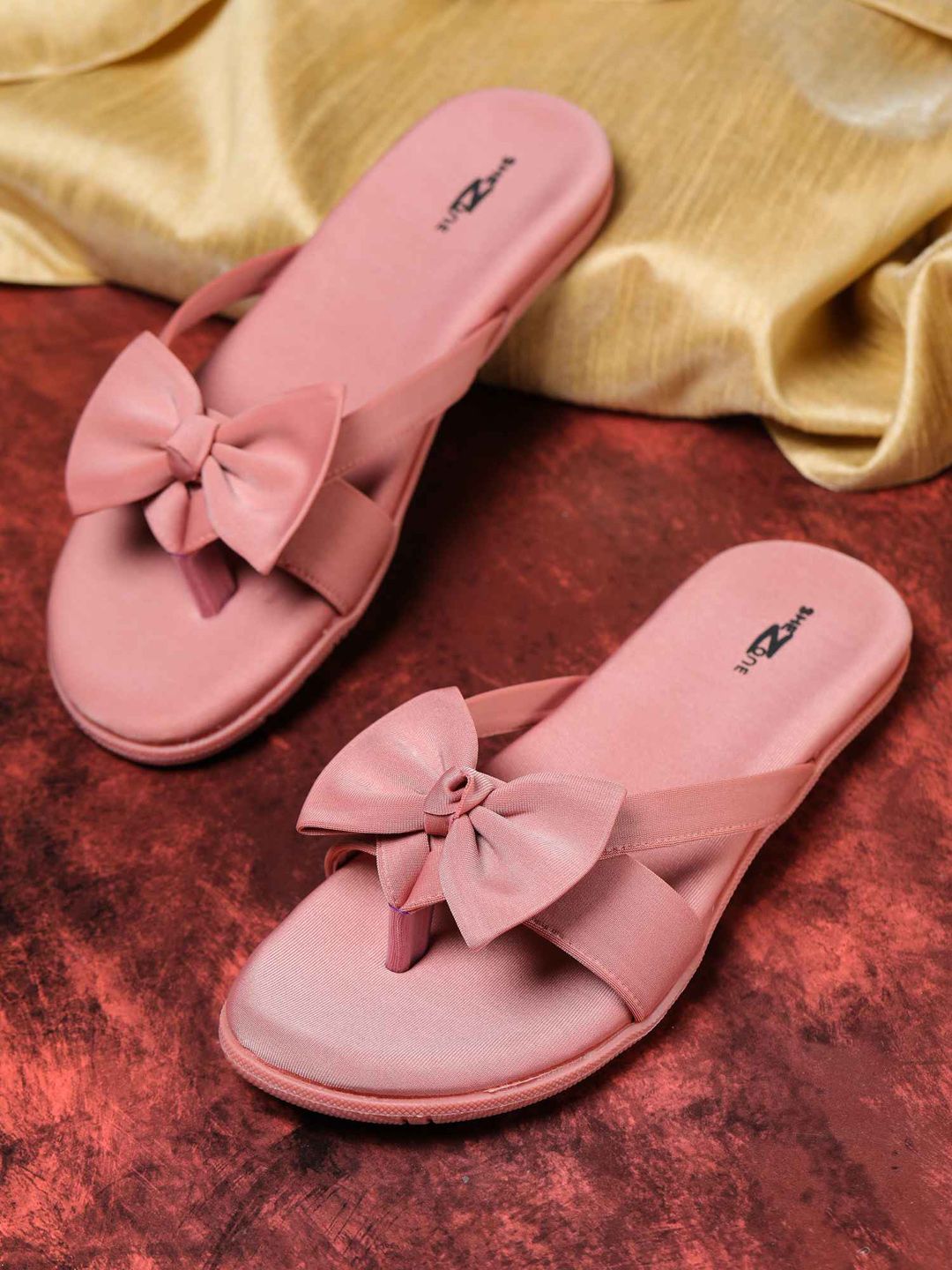 Shezone Women Peach-Coloured Open Toe Flats with Bows Price in India