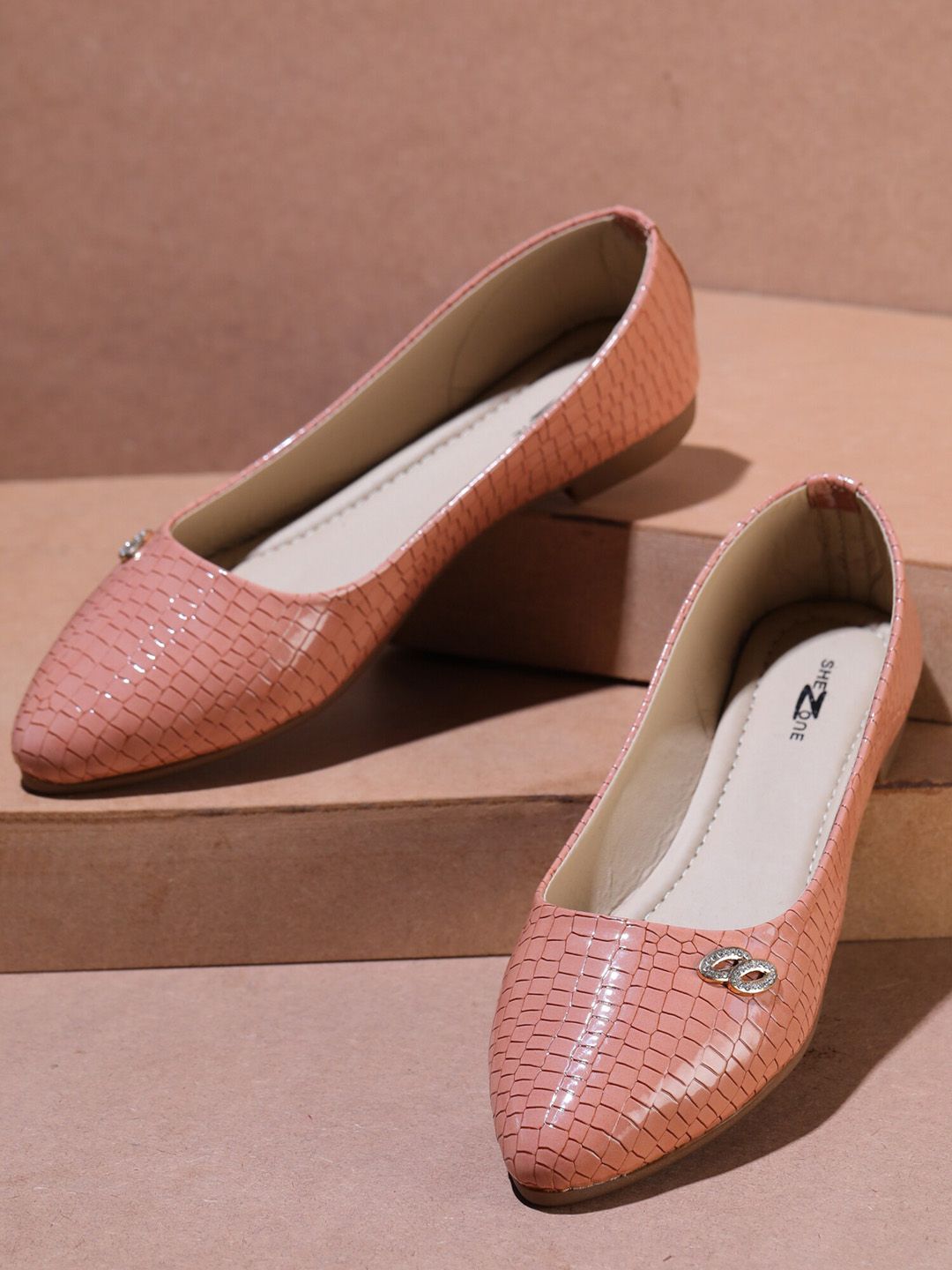 Shezone Women Peach-Coloured Ballerinas with Buckles Flats