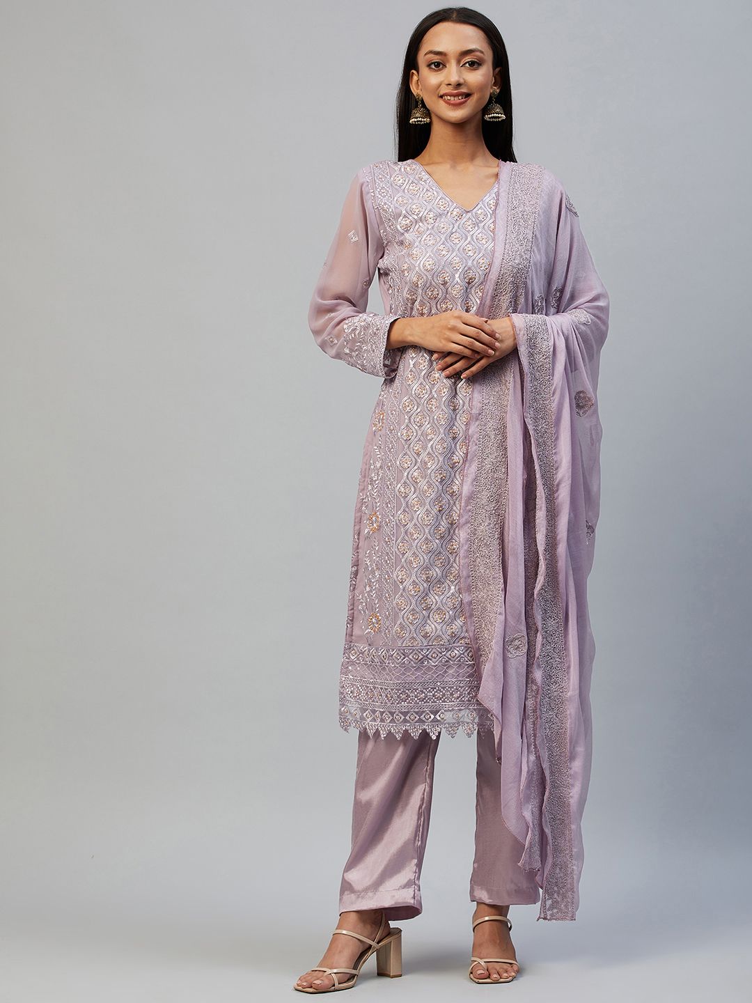 Readiprint Fashions Violet & Mauve Embroidered Unstitched Dress Material Price in India
