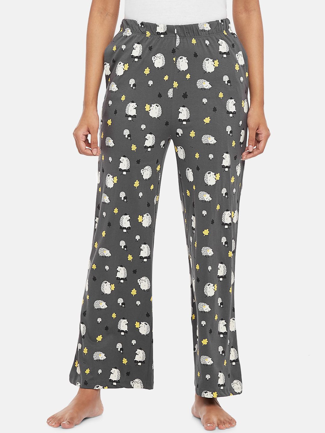 People Women Grey Printed Pure Cotton Lounge Pants Price in India