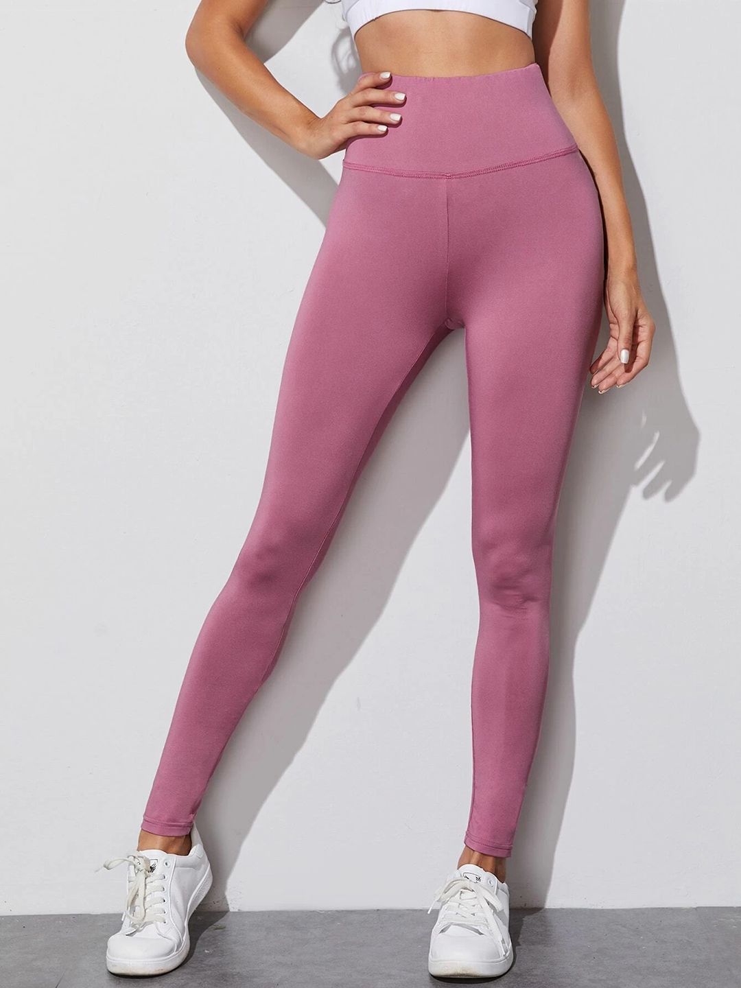 URBANIC Women Dusty Pink Solid High-Rise Gym Tights with Ruched Back Price in India