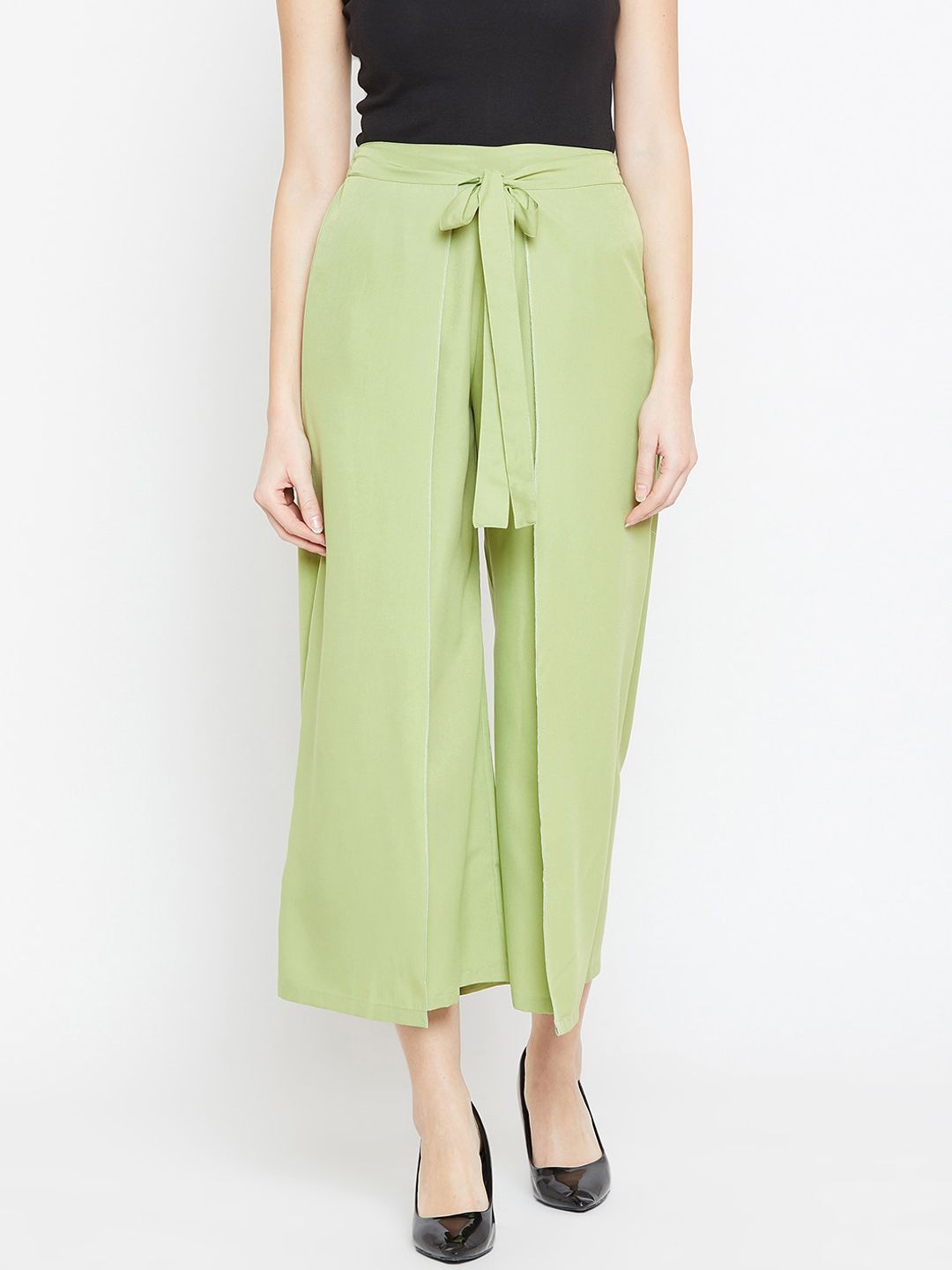 Bitterlime Women Green Relaxed Loose Fit Easy Wash Overlap Layered Culottes Trousers Price in India