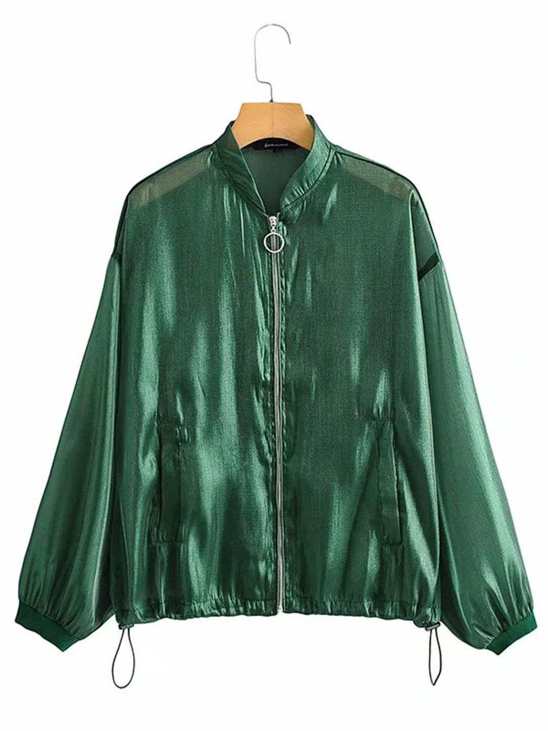 URBANIC Women Green Solid Sheer Tailored Jacket Price in India