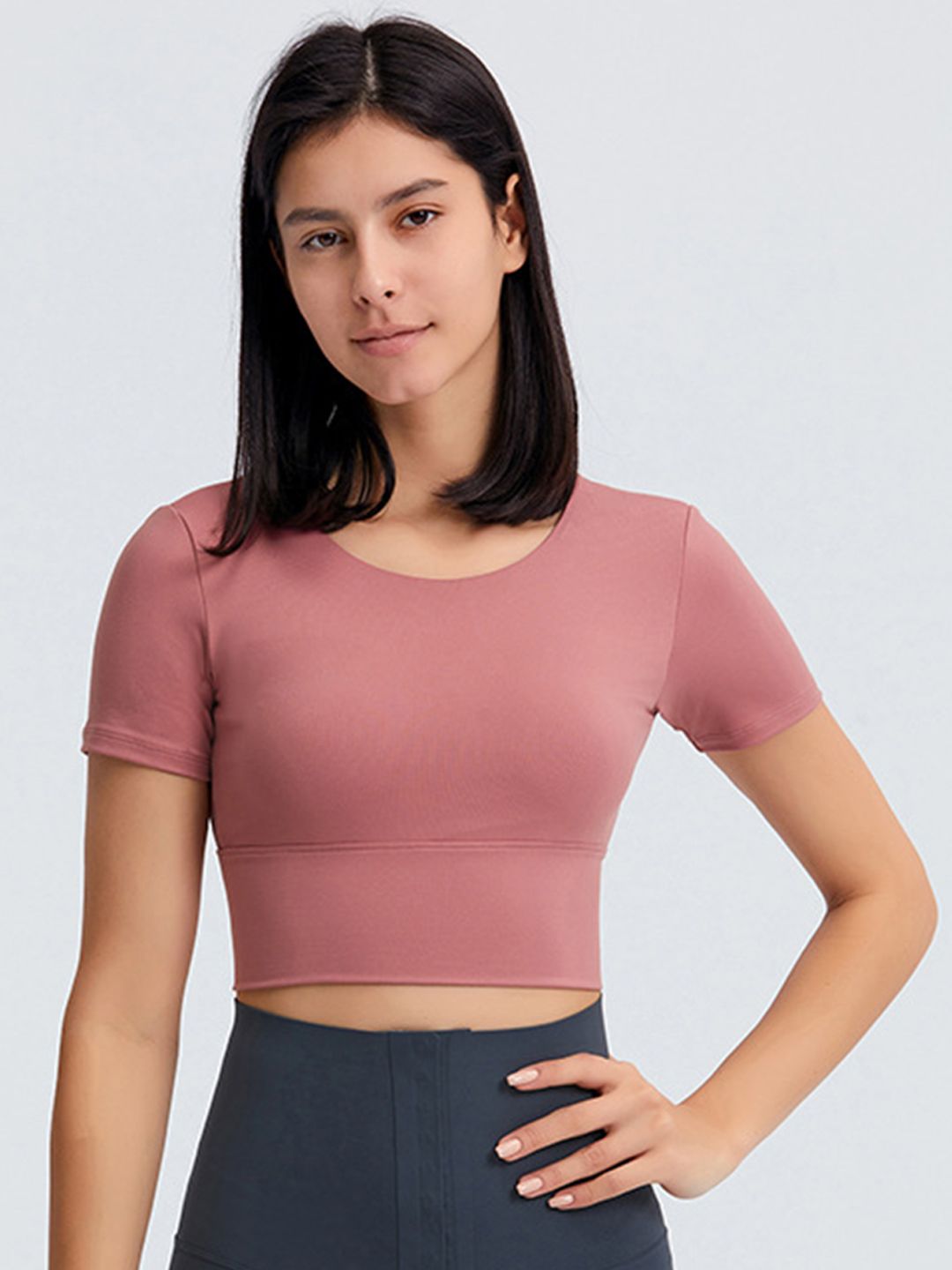 URBANIC Dusty Pink Cut-Out Styled Back Crop Top