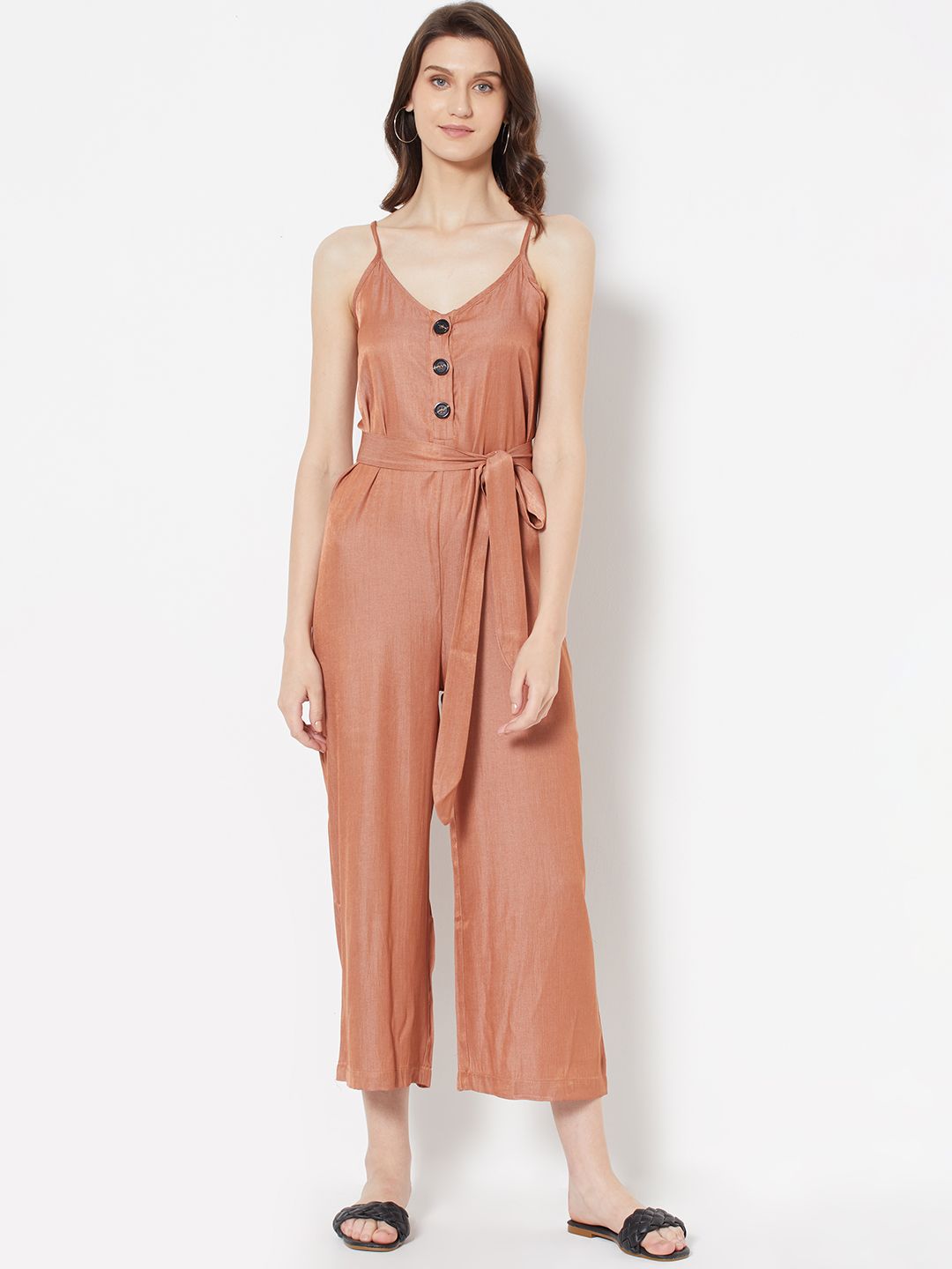 URBANIC Women Brown Solid Basic Jumpsuit Comes With a Belt Price in India