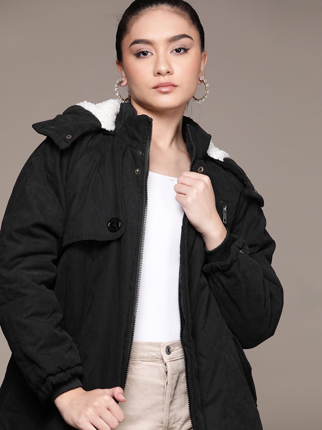 URBANIC Women Black Padded Jacket Price in India