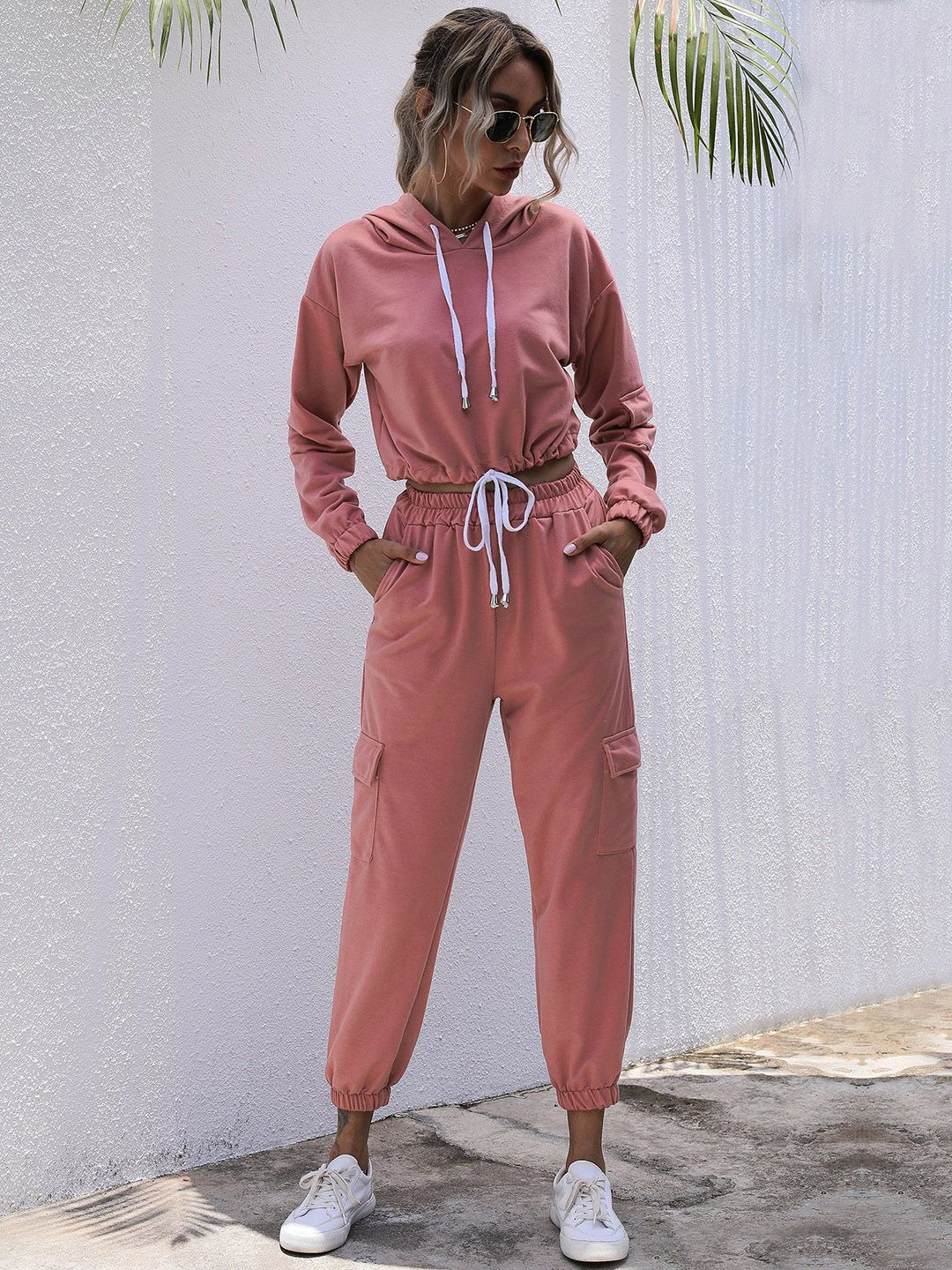 URBANIC Women Pink Solid T-shirt with Joggers