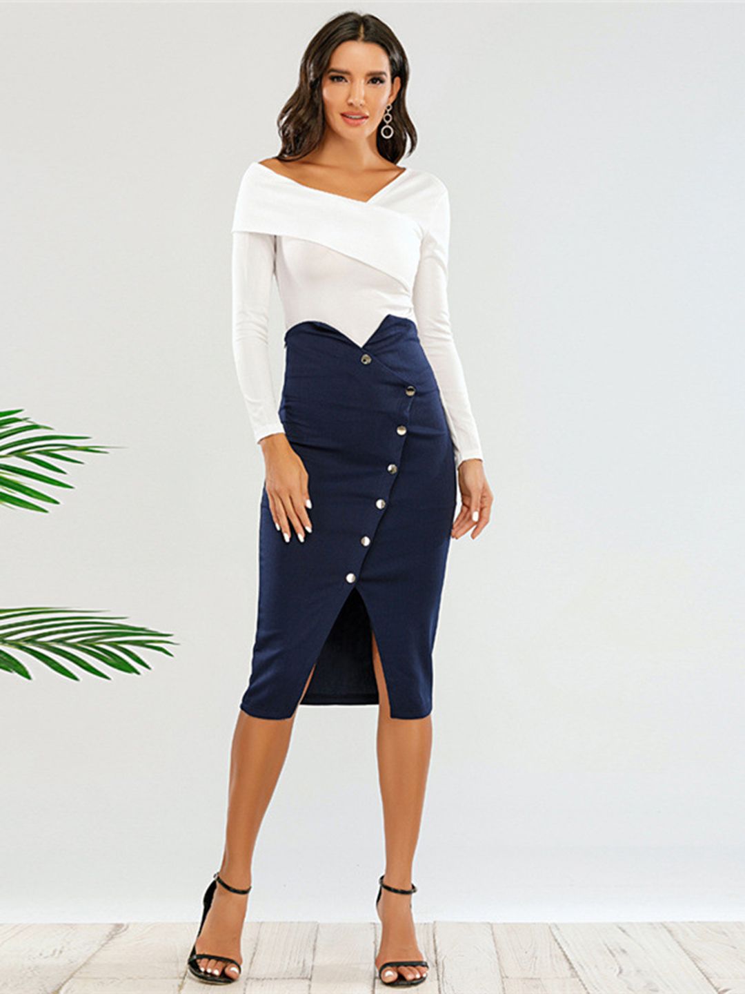 URBANIC Women White & Blue Top with Skirt