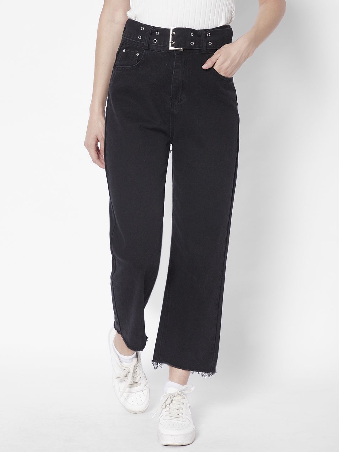 URBANIC Women Black Washed Straight Jeans Price in India