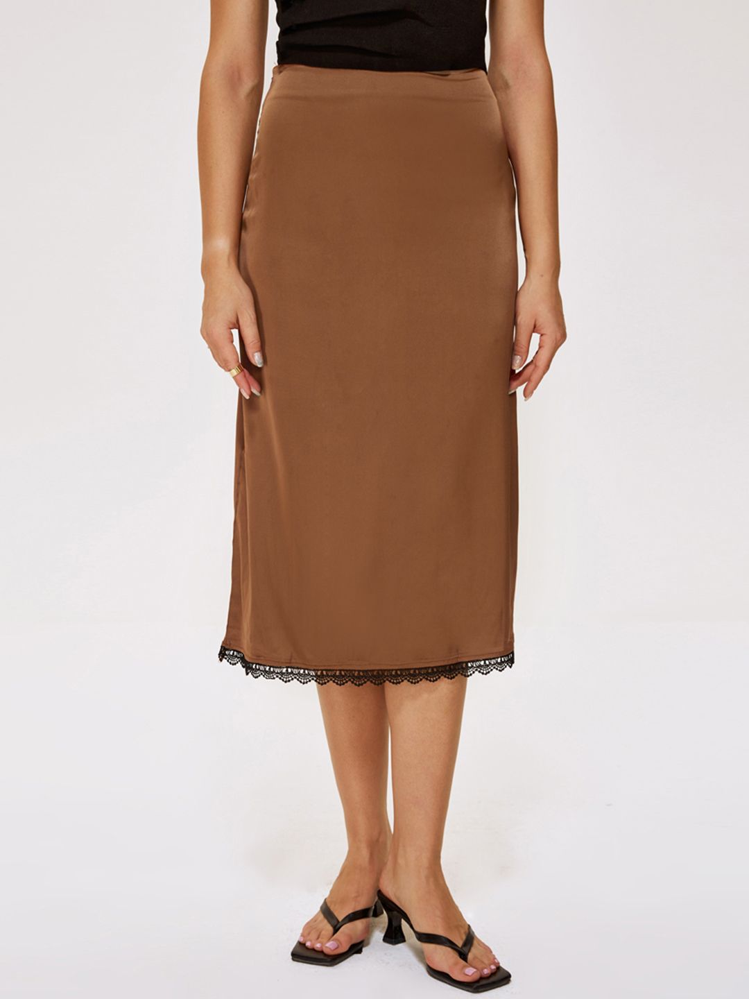 URBANIC Women Brown Solid A-Line Skirt