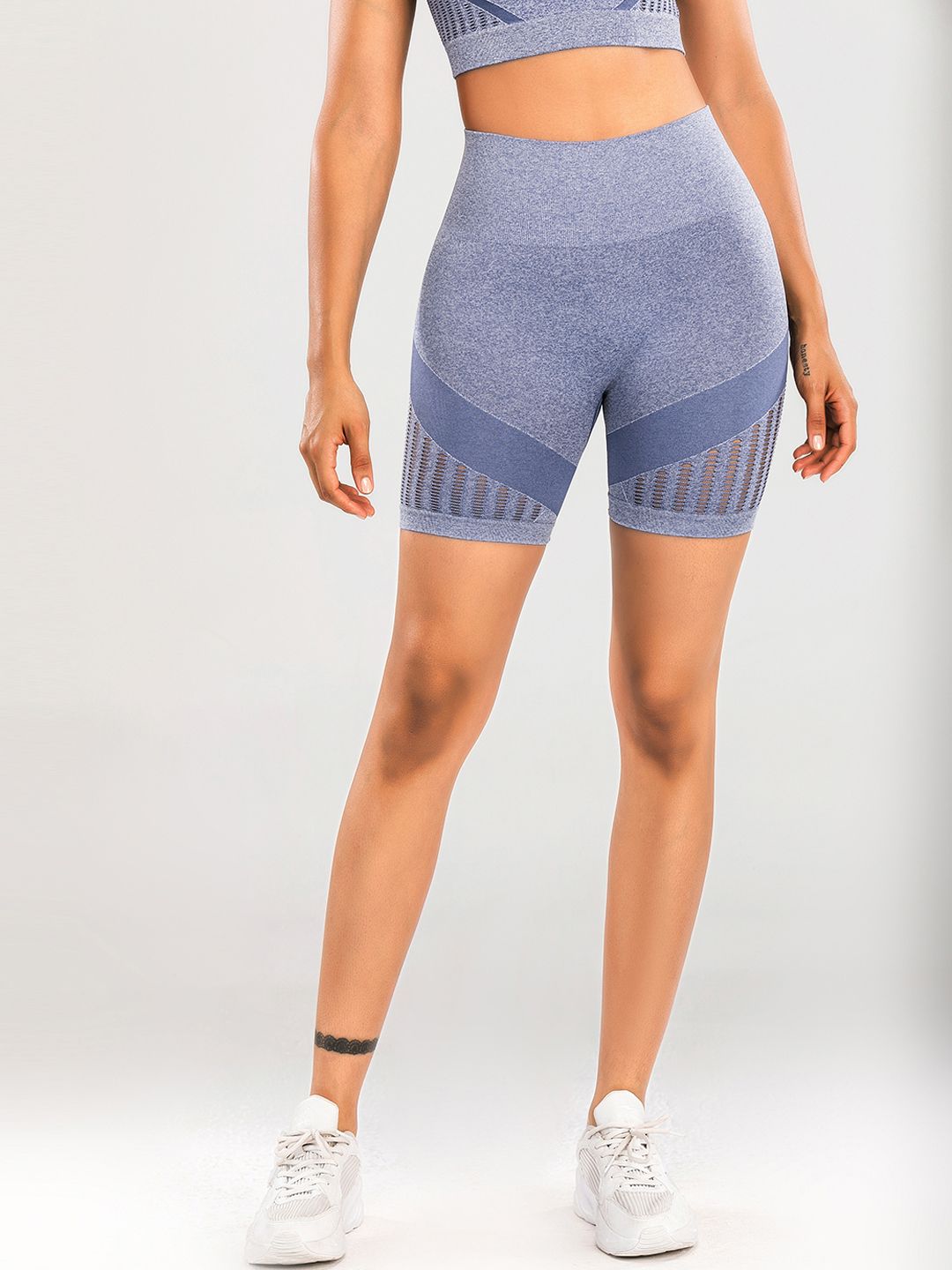 URBANIC Women Blue Slim Fit High-Rise Cut-Out Sports Shorts Price in India