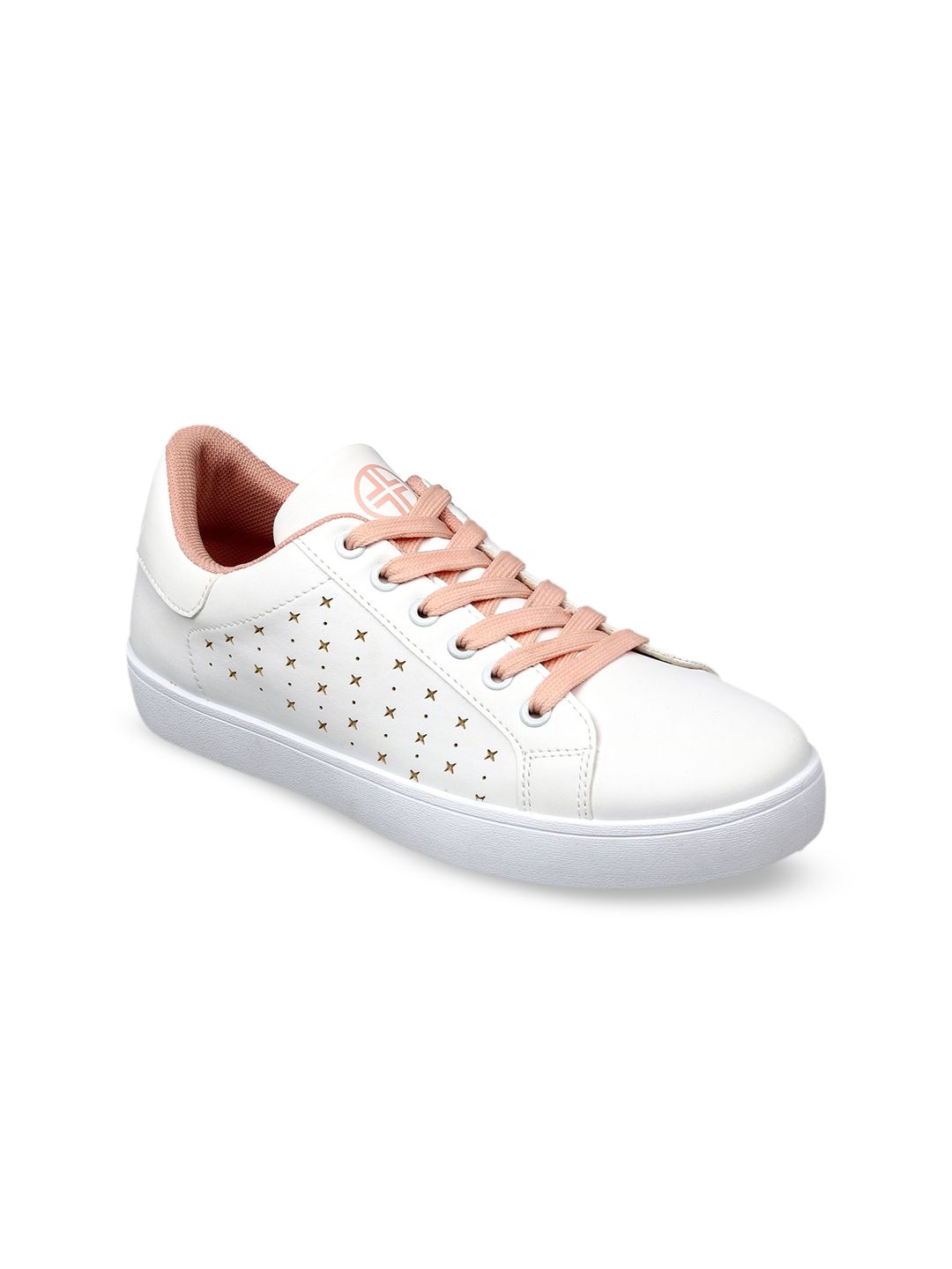 Lavie Women White & Gold-Toned Laser Cut Sneakers Price in India