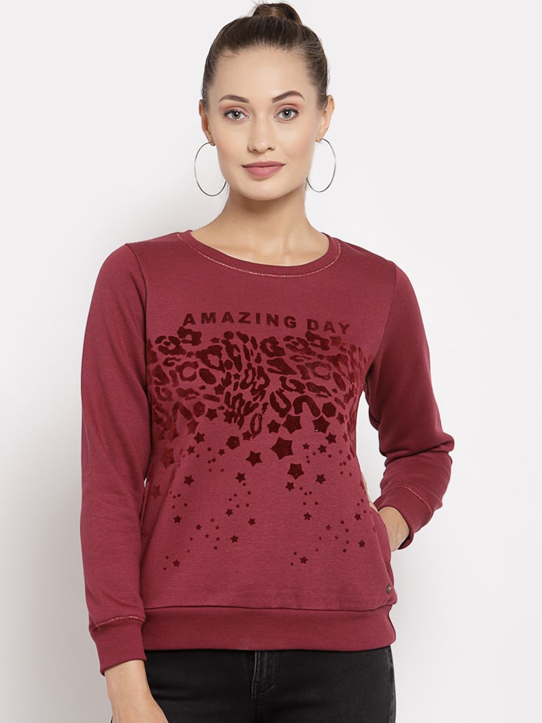 Juelle Women Maroon Printed Sweatshirt Price in India