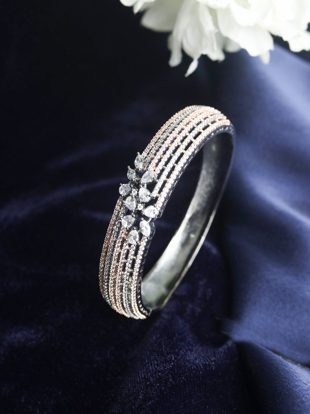 Priyaasi Women Rose Gold & Silver-Toned  AD Gun Metal Plated Bangle-Style Bracelet Price in India