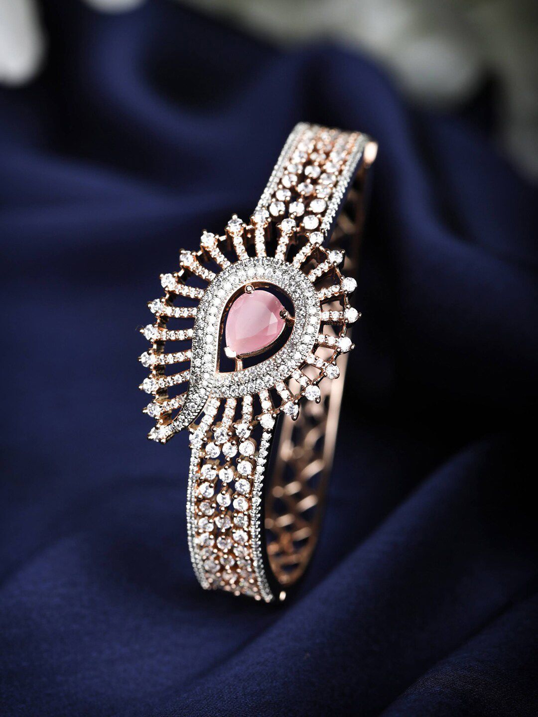 Priyaasi Women Rose Gold-Toned & Pink Floral Bangle Style Bracelet Price in India