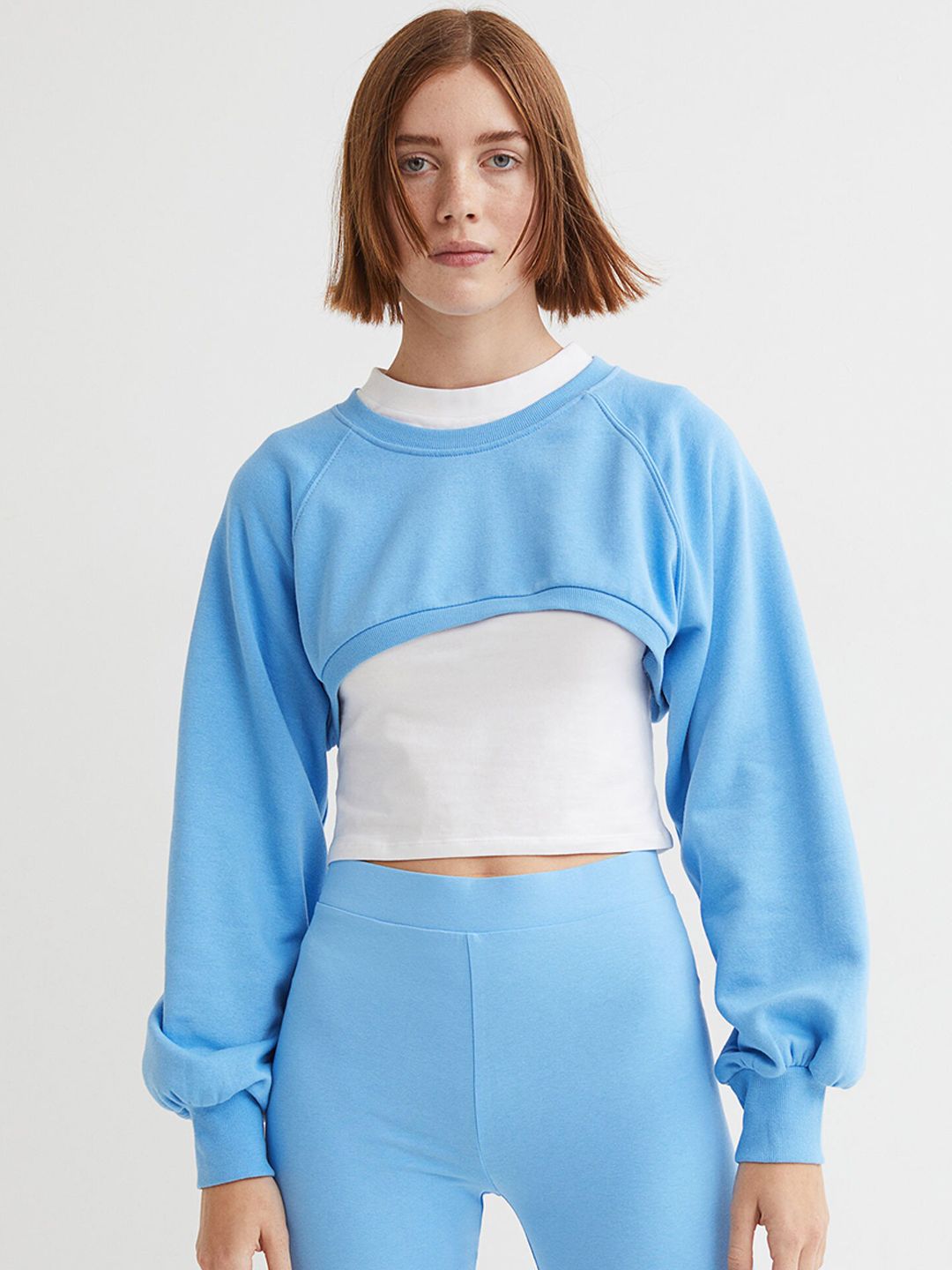 H&M Women Blue Cropped sweatshirt Price in India