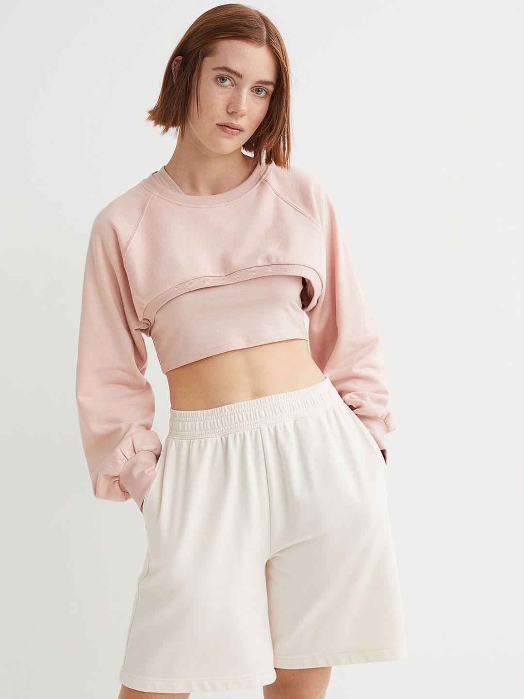 H&M Women Pink Cropped Sweatshirt Price in India
