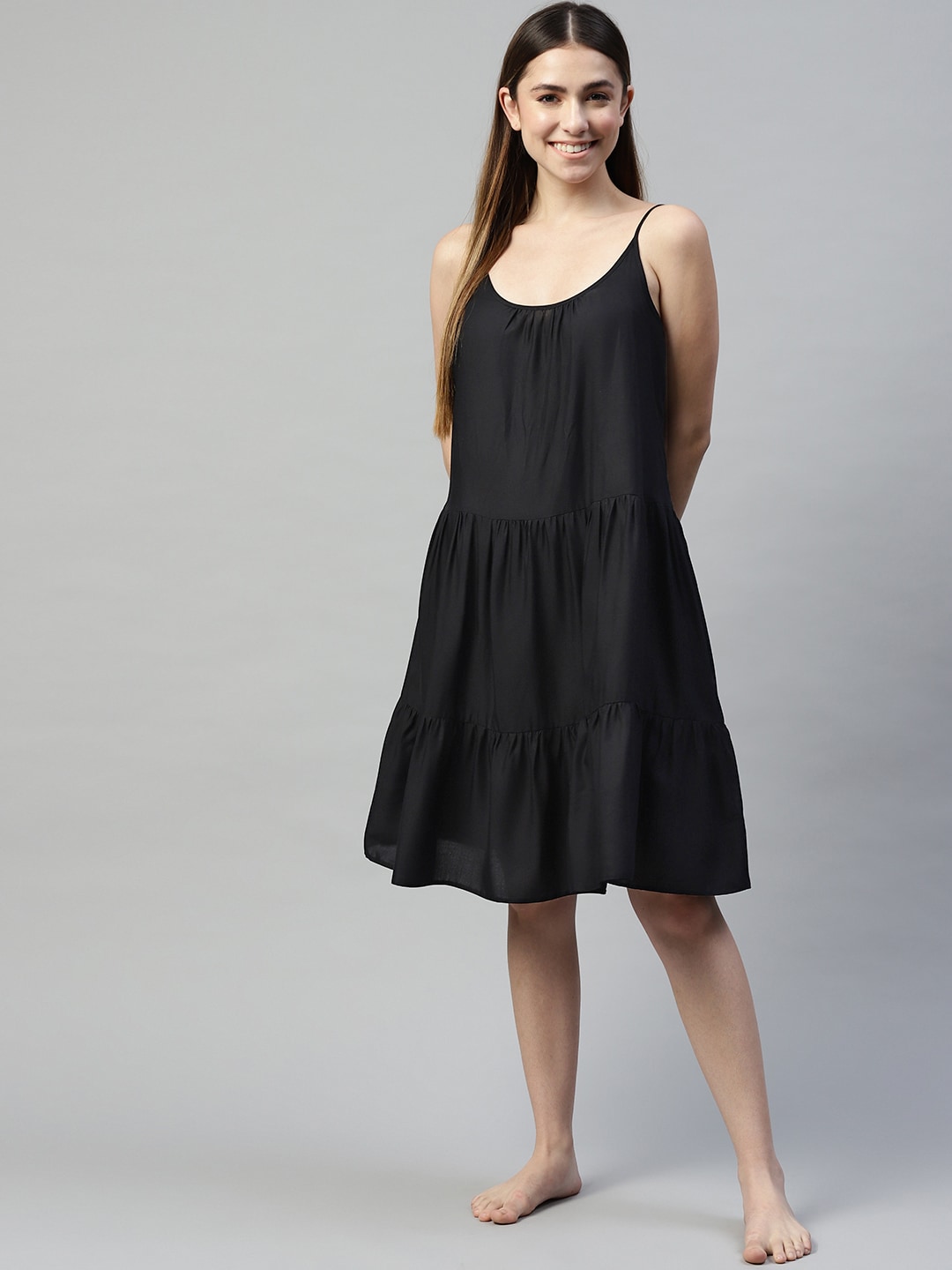 Marks & Spencer Black Solid Tiered Cover-Up A-Line Dress Price in India