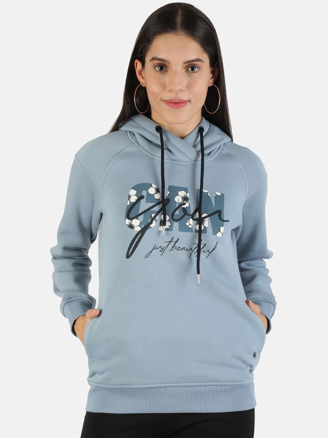 Monte Carlo Women Grey Printed Hooded Sweatshirt Price in India