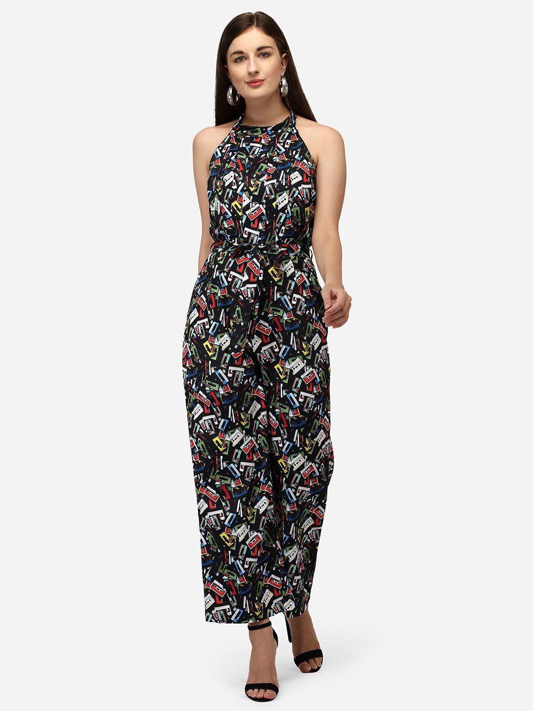 Yuvraah Black & Red Halter Neck Printed Basic Jumpsuit Price in India