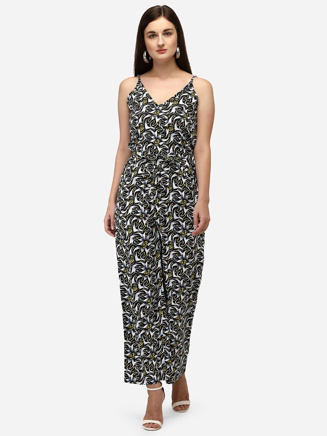 Yuvraah Black & White Printed Basic Jumpsuit Price in India