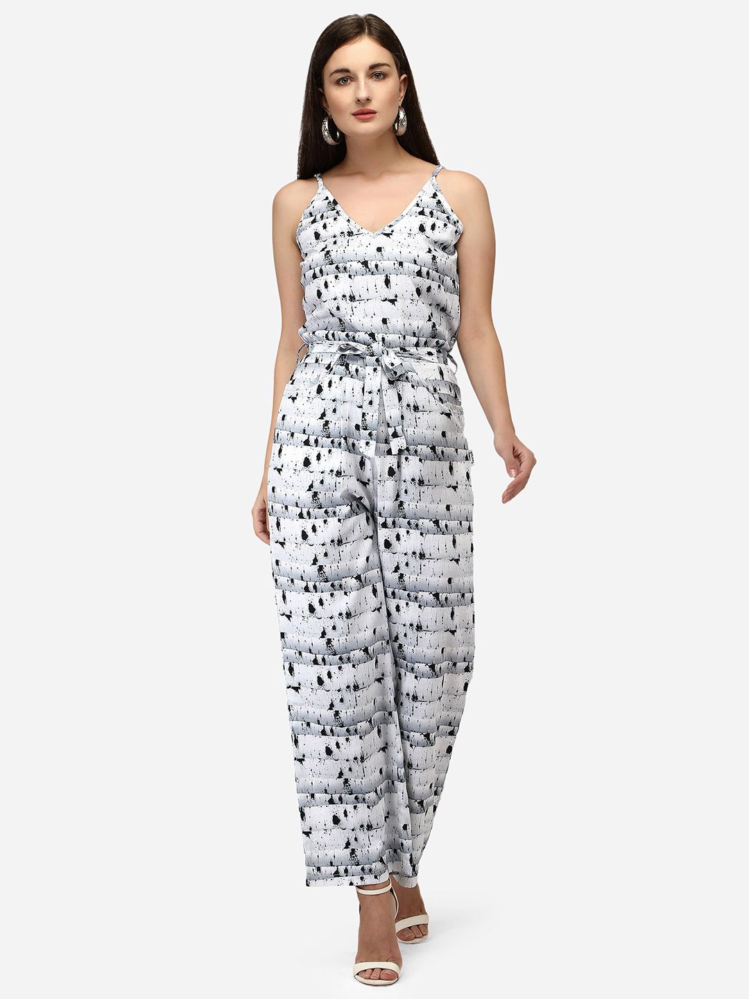 Yuvraah Grey & Black Printed Basic Jumpsuit Price in India