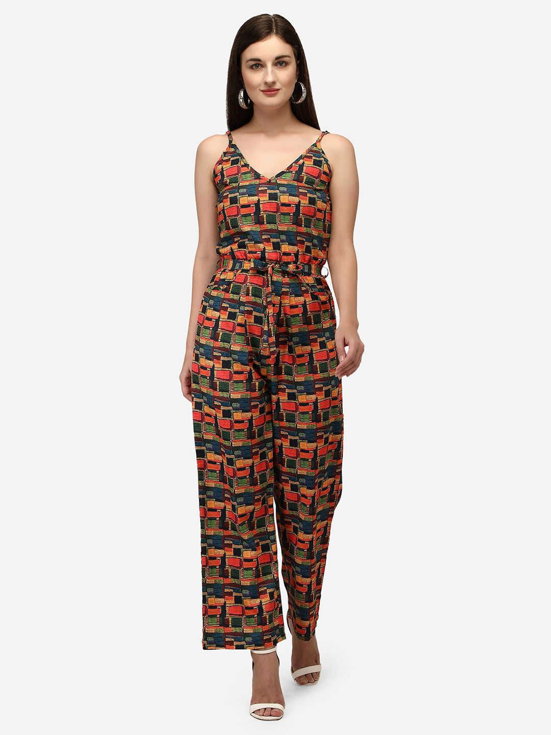 Yuvraah Orange & Green Printed Basic Jumpsuit Price in India