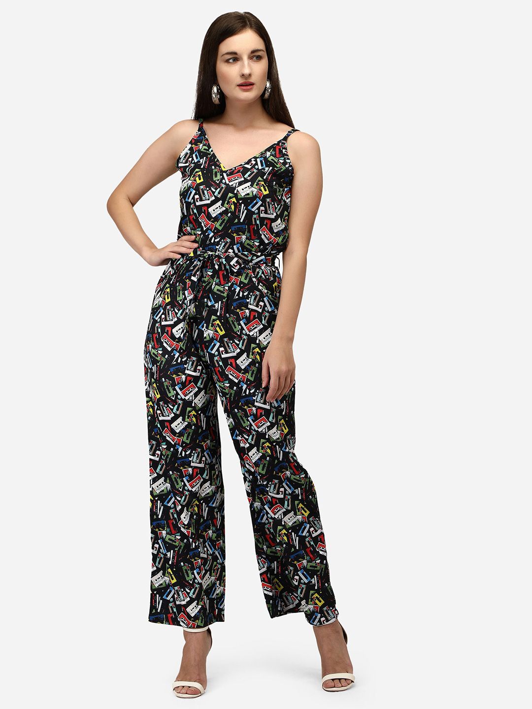 Yuvraah Black & Green Printed Basic Jumpsuit Price in India