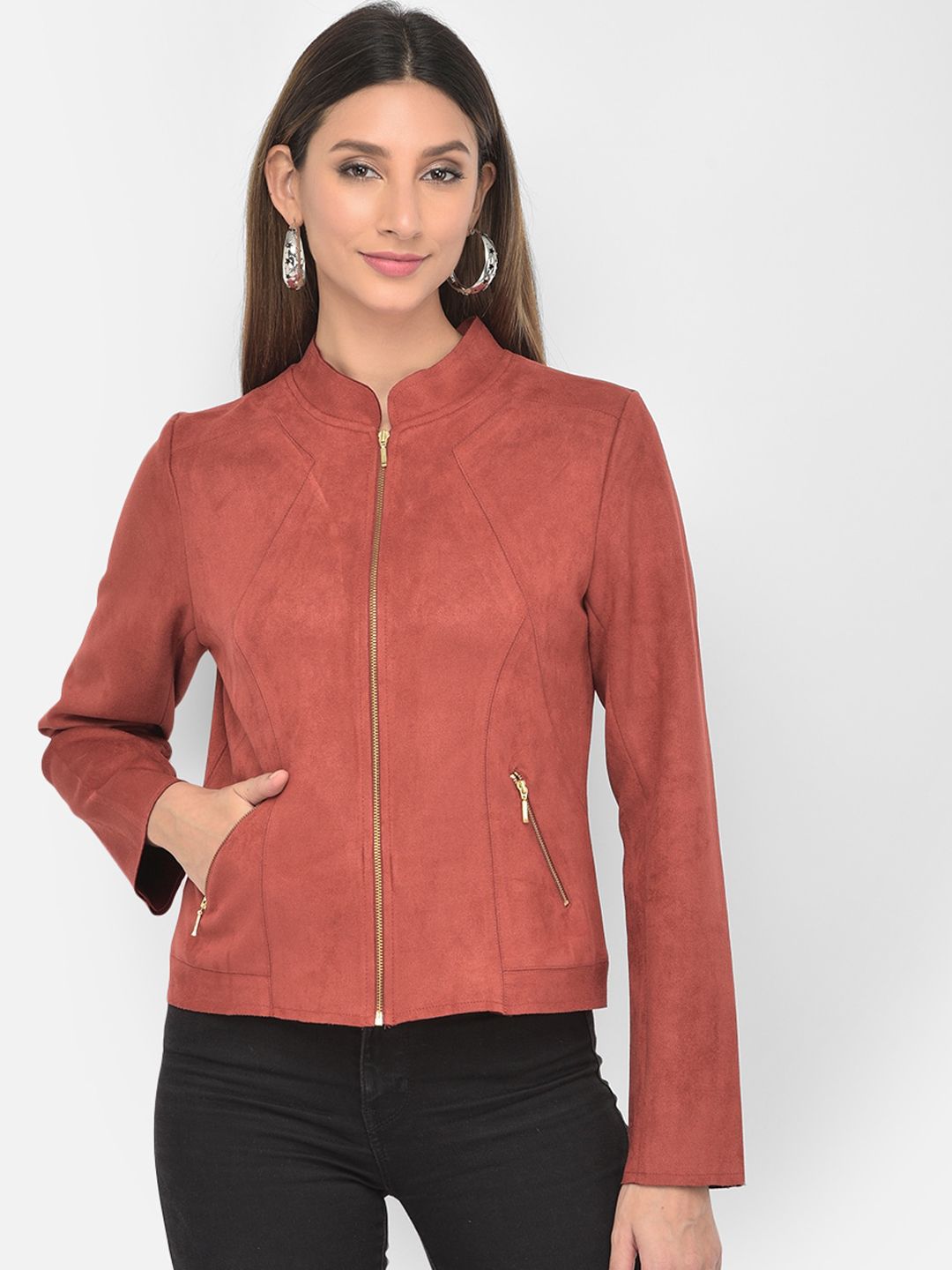 Latin Quarters Women Rust Lightweight Crop Bomber Jacket Price in India