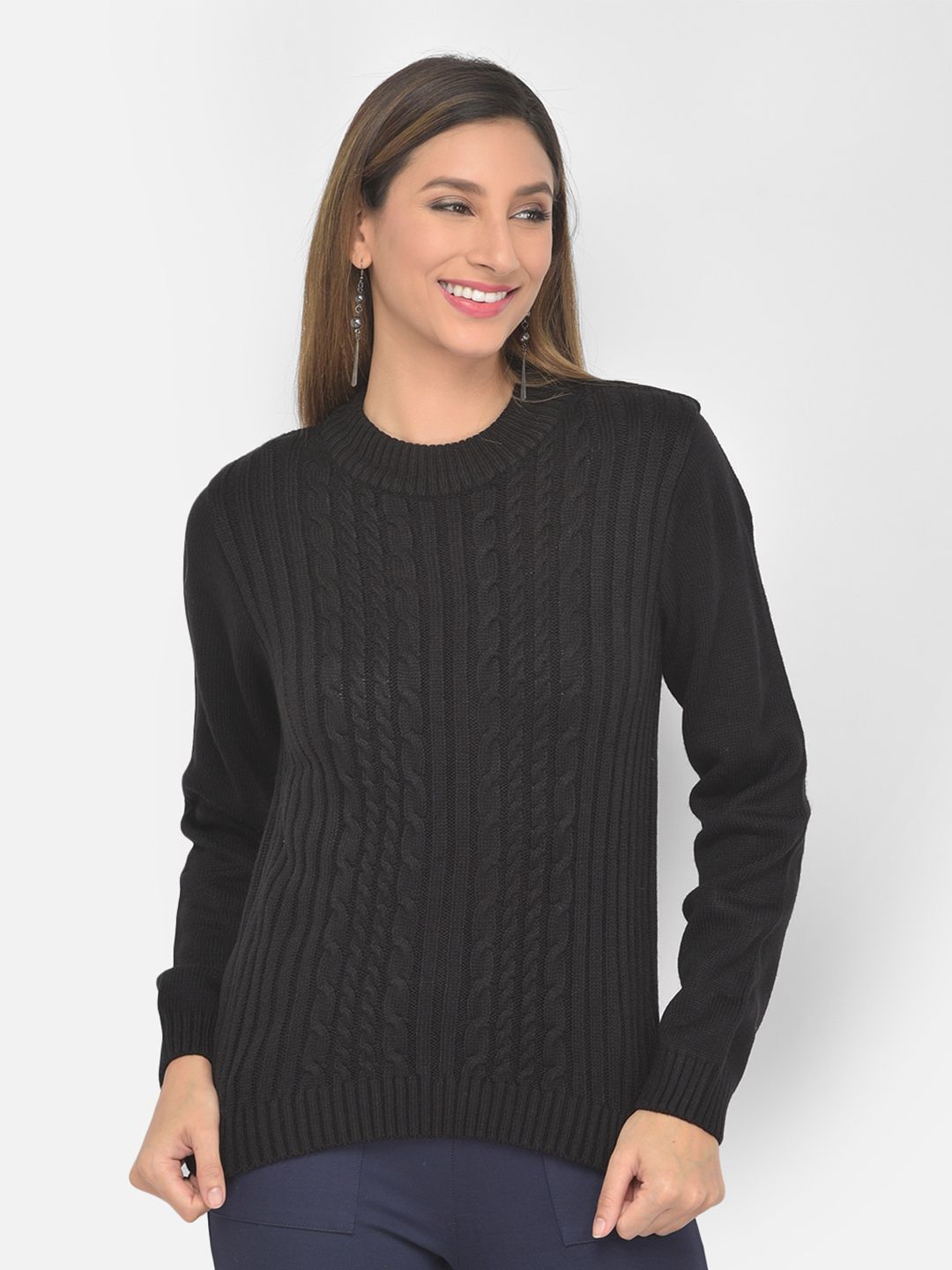 Latin Quarters Women Black Cable Knit Pullover Price in India