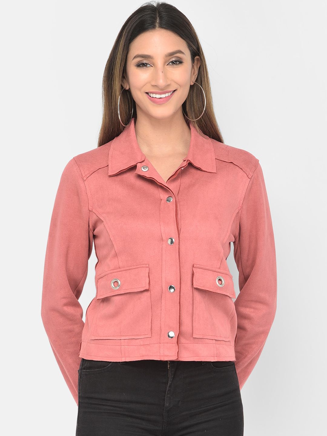 Latin Quarters Women Pink Lightweight Crop Suede Tailored Boxy Jacket Price in India