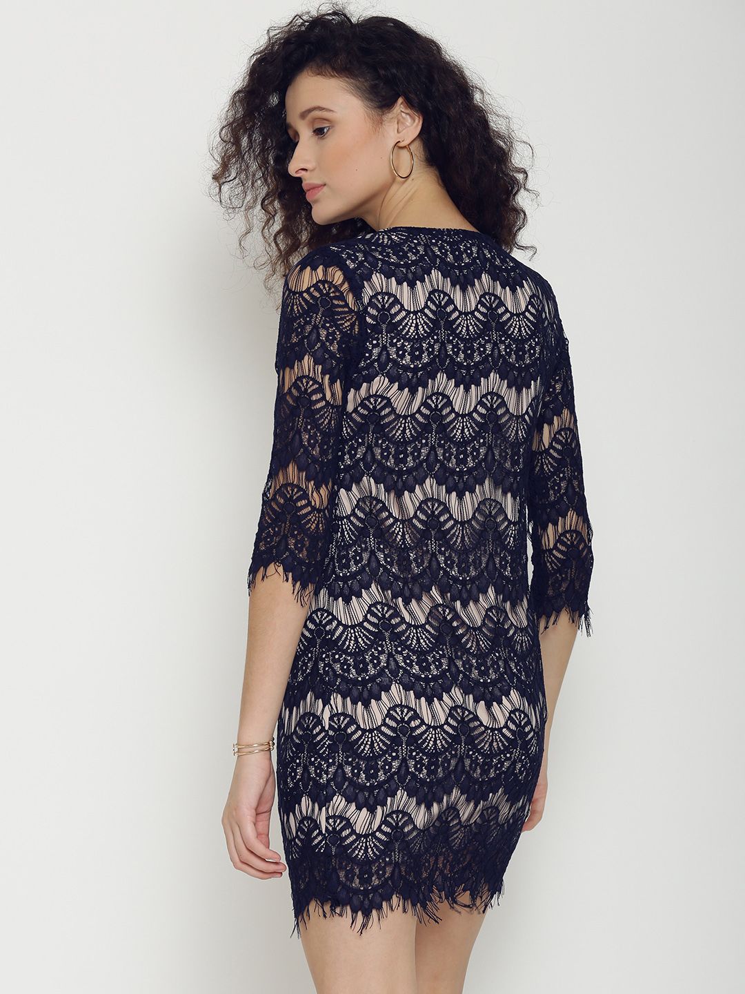 Buy FOREVER 21 Women Navy Lace Semi-Sheer Sheath Dress - Dresses for Women  1585980 | Myntra