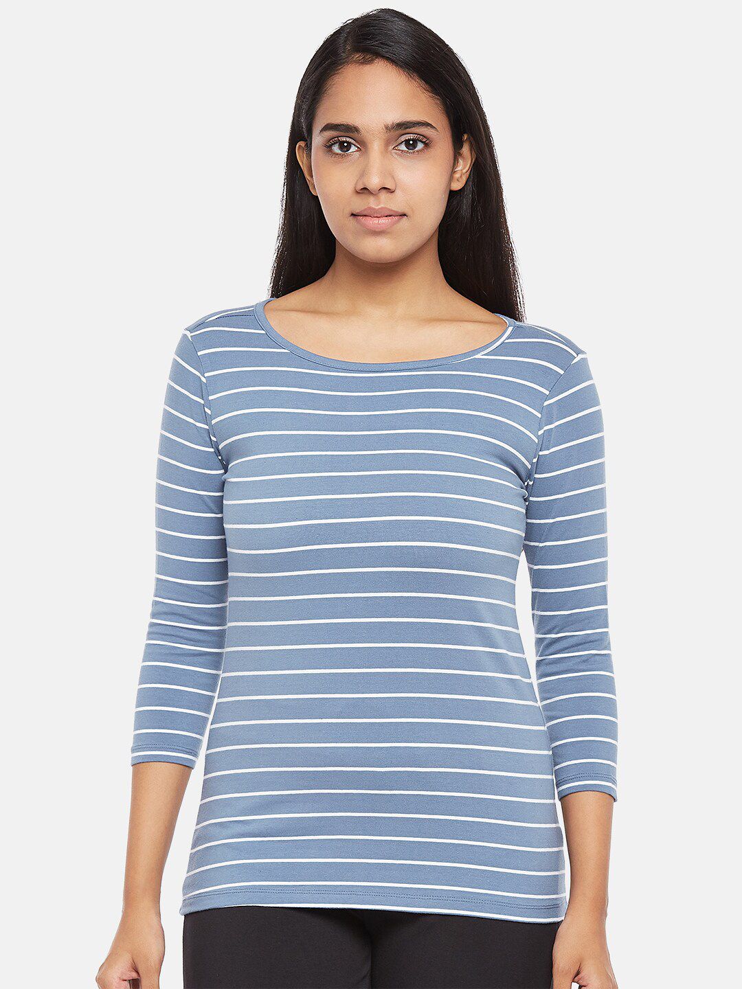 Dreamz by Pantaloons Women Blue & White Striped Lounge T-shirt Price in India