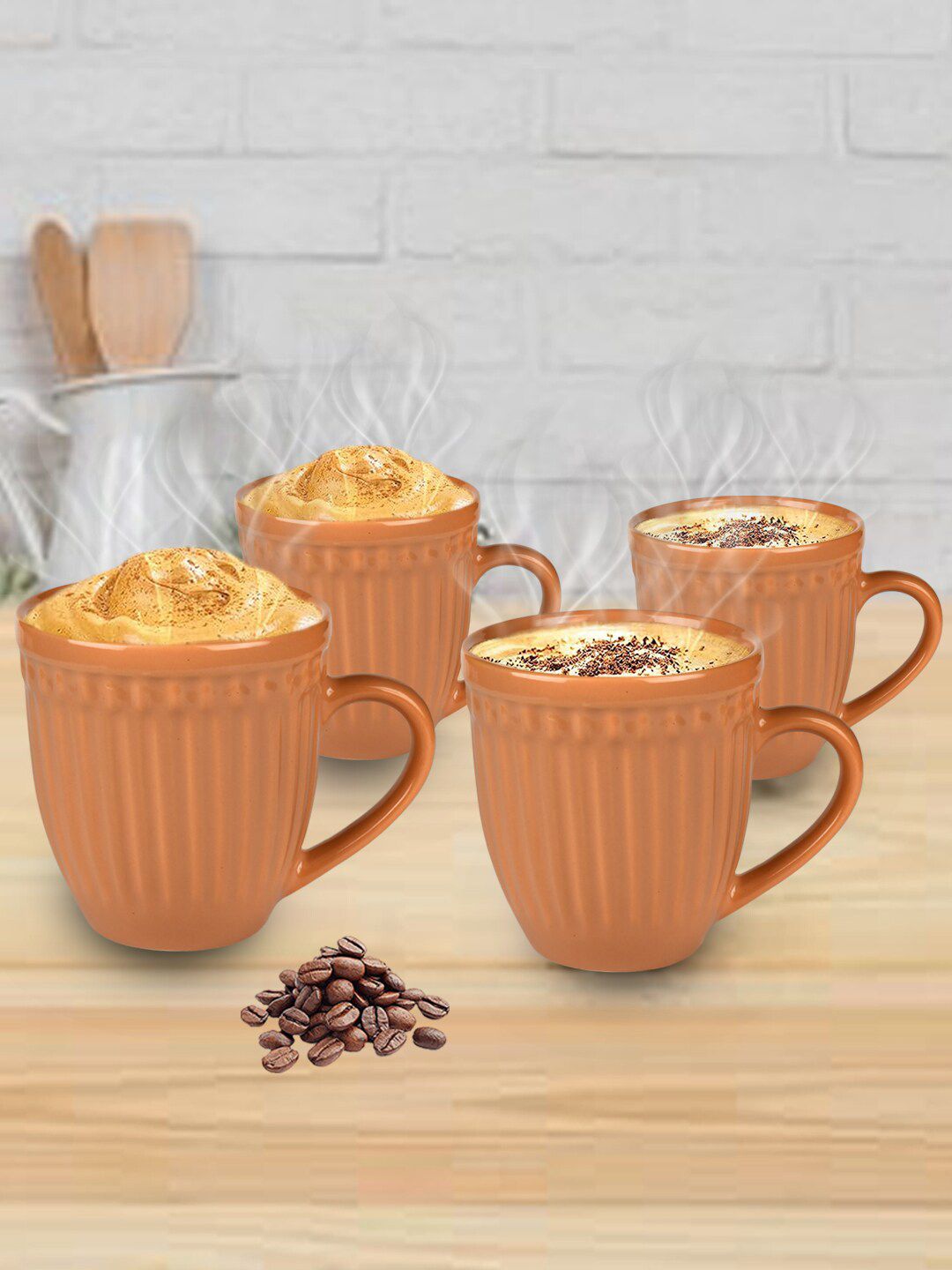 URBAN CHEF Set Of 4 Mustard Textured Ceramic Matte Mugs Price in India