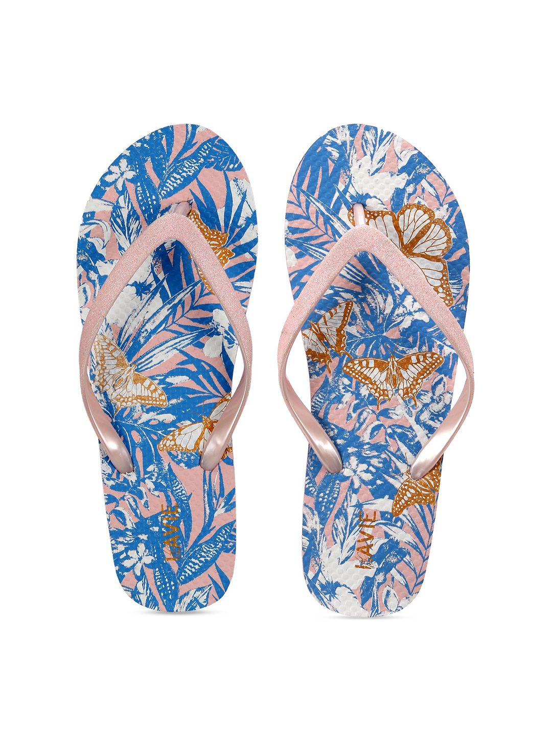 Lavie Women Pink & Blue Oasis Printed Thong Flip-Flops Price in India