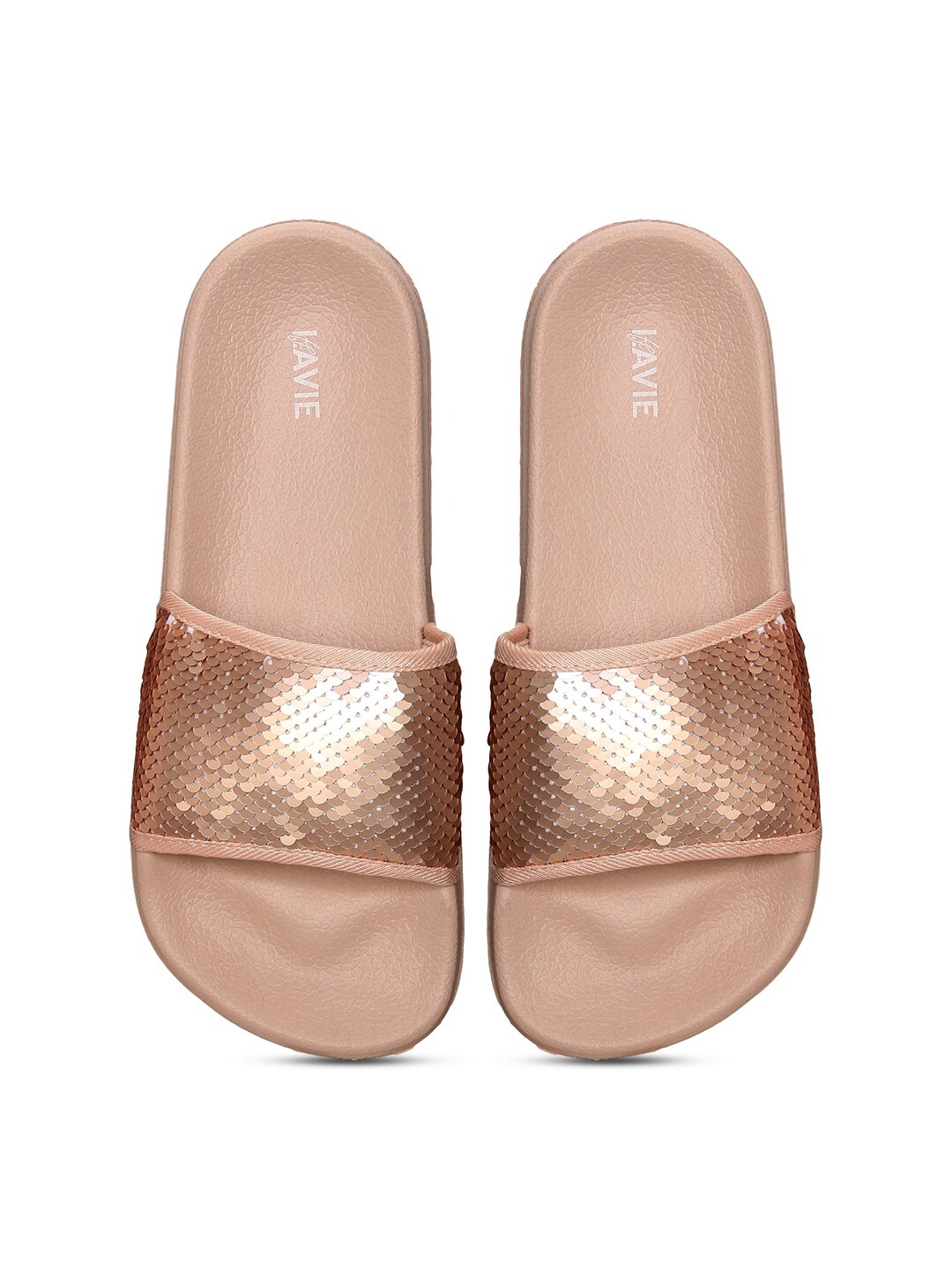 Lavie Women Rose Gold Embellished Sliders Price in India