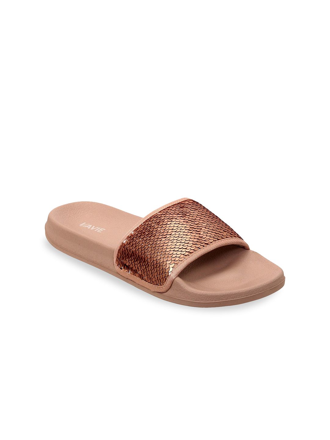 Lavie Women Rose Gold-Toned Embellished Sliders Price in India