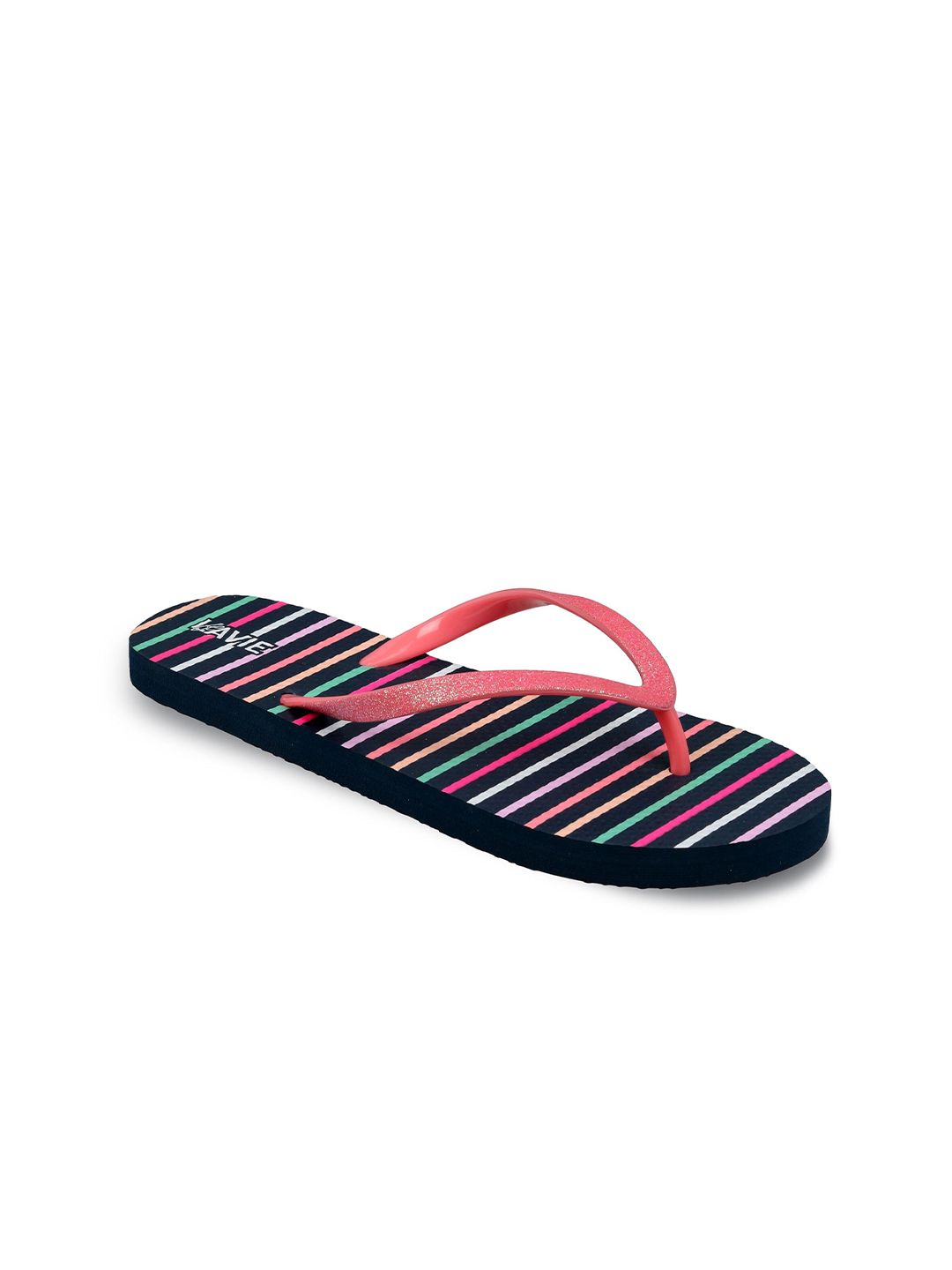 Lavie Women Navy Blue & Pink Striped Thong Flip-Flops Price in India